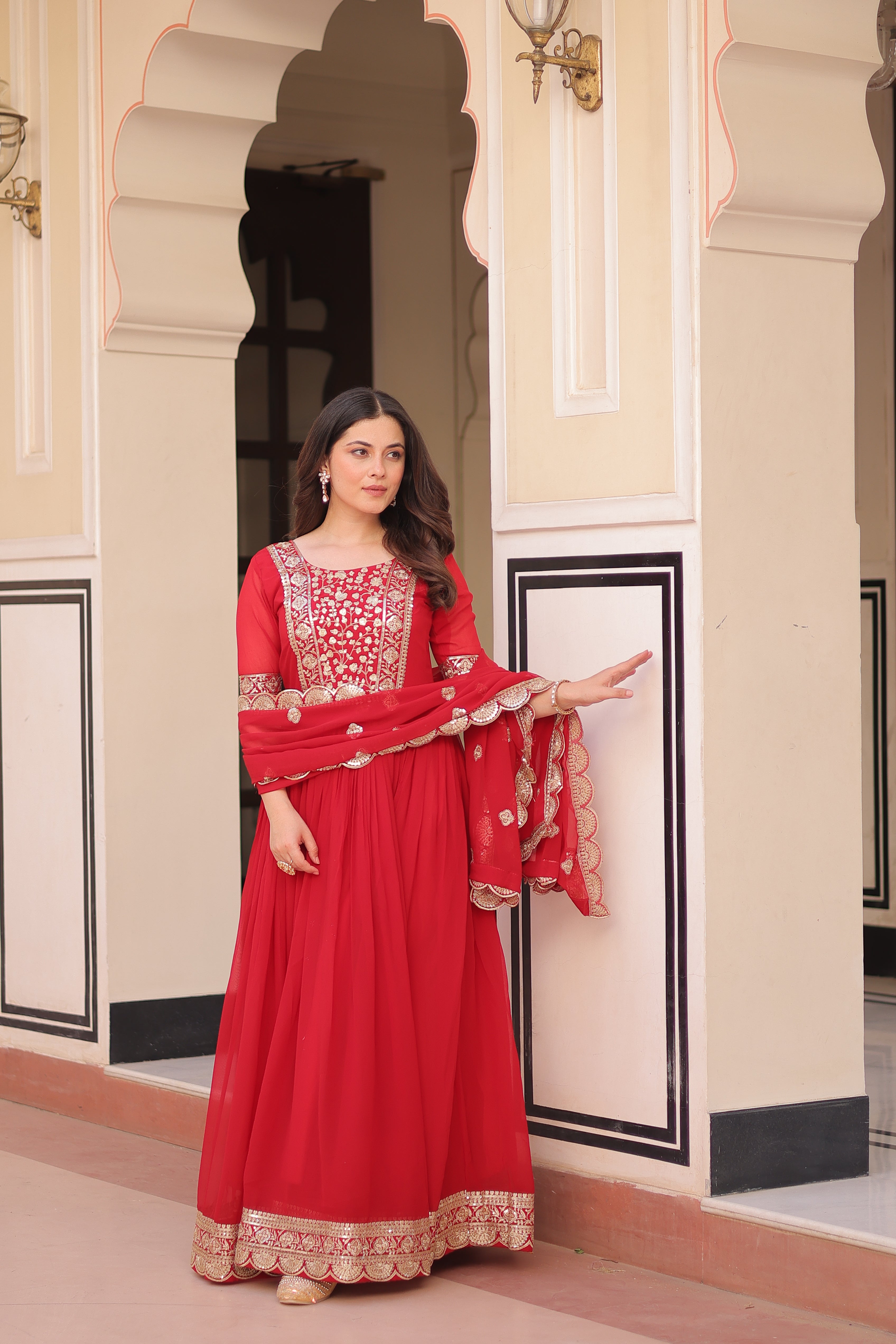Sequins Embroidered Traditional Indian Gown With Dupatta