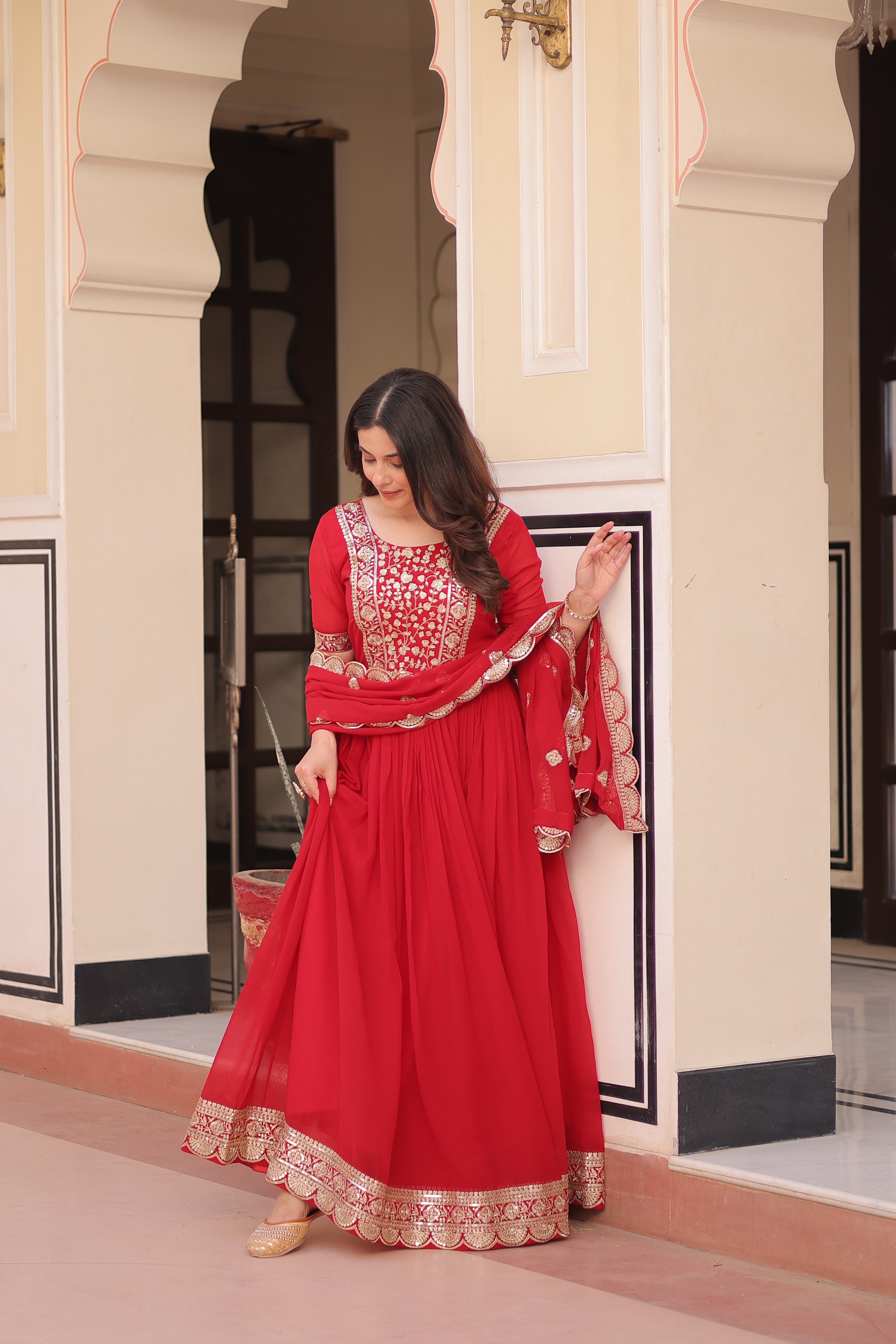 Sequins Embroidered Traditional Indian Gown With Dupatta