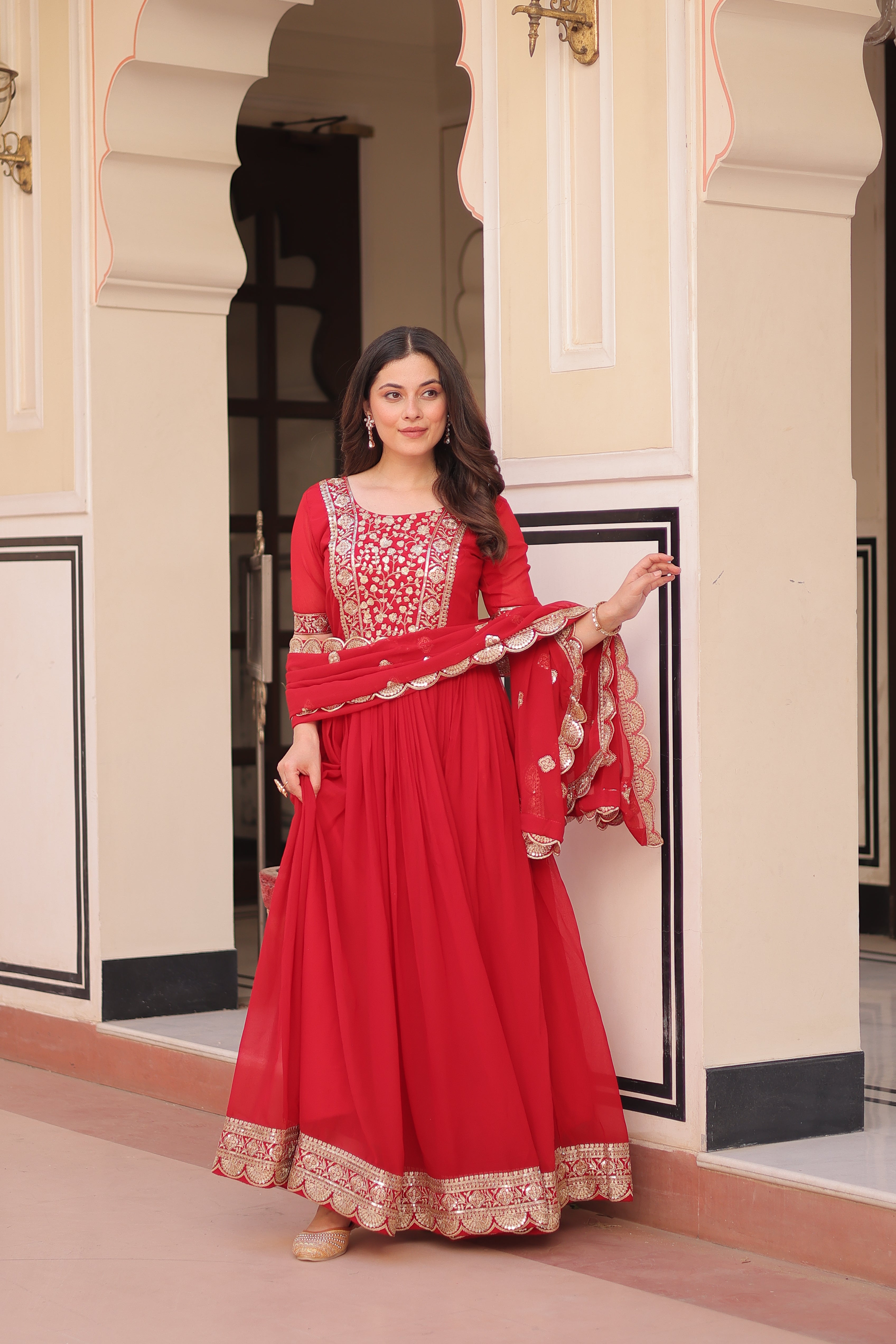 Sequins Embroidered Traditional Indian Gown With Dupatta