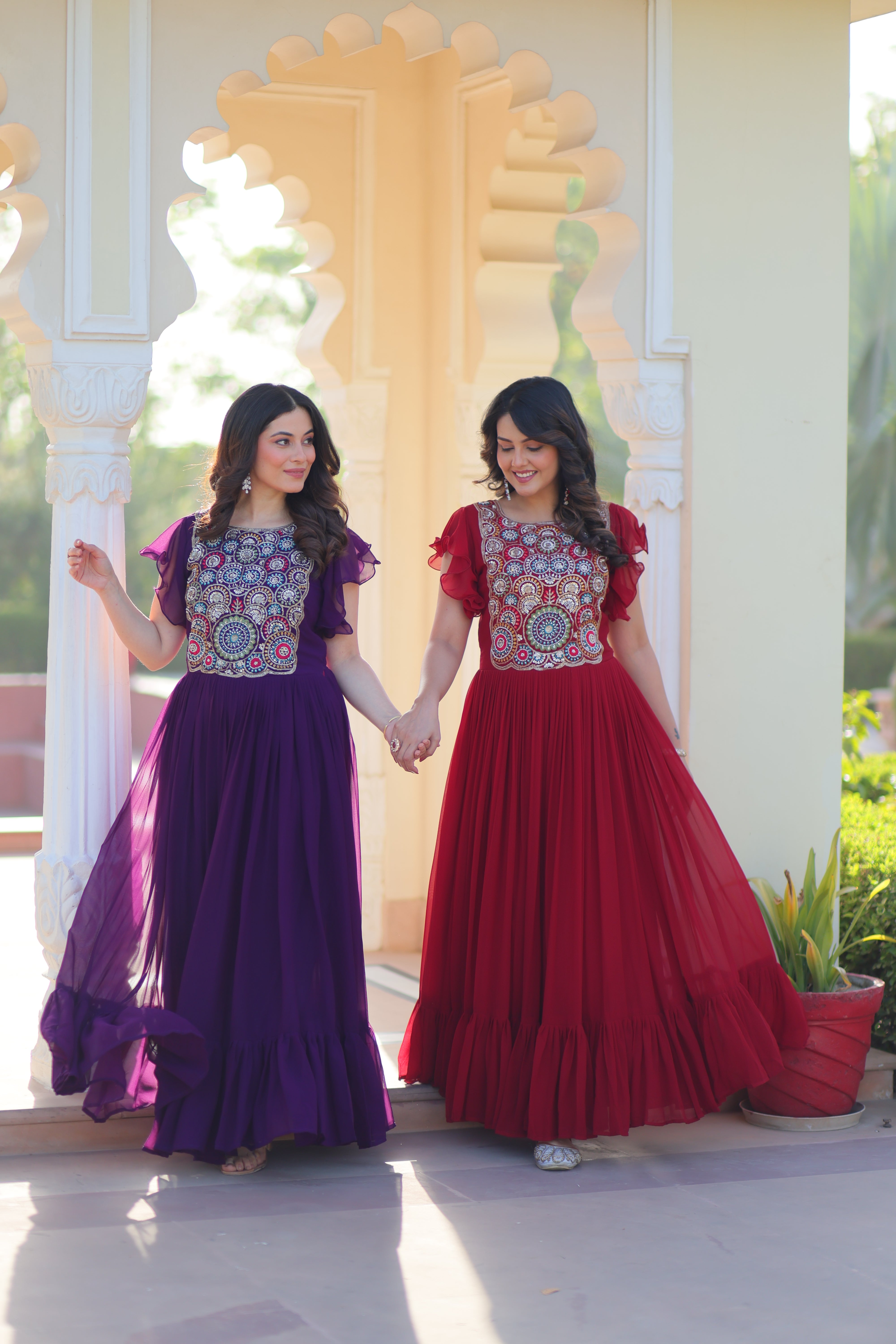 Georgette Beads Embroidered Traditional Indian Gown