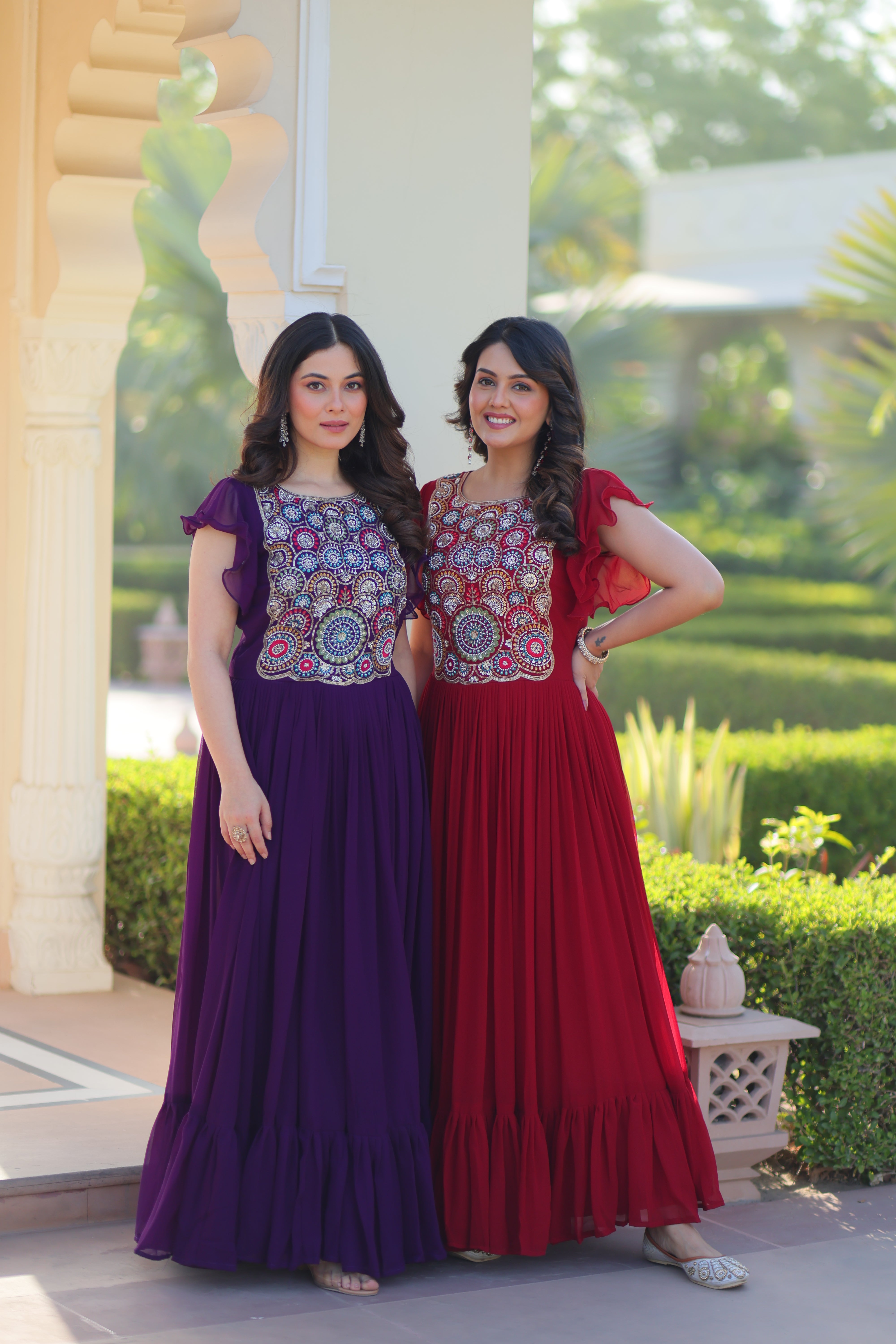 Georgette Beads Embroidered Traditional Indian Gown