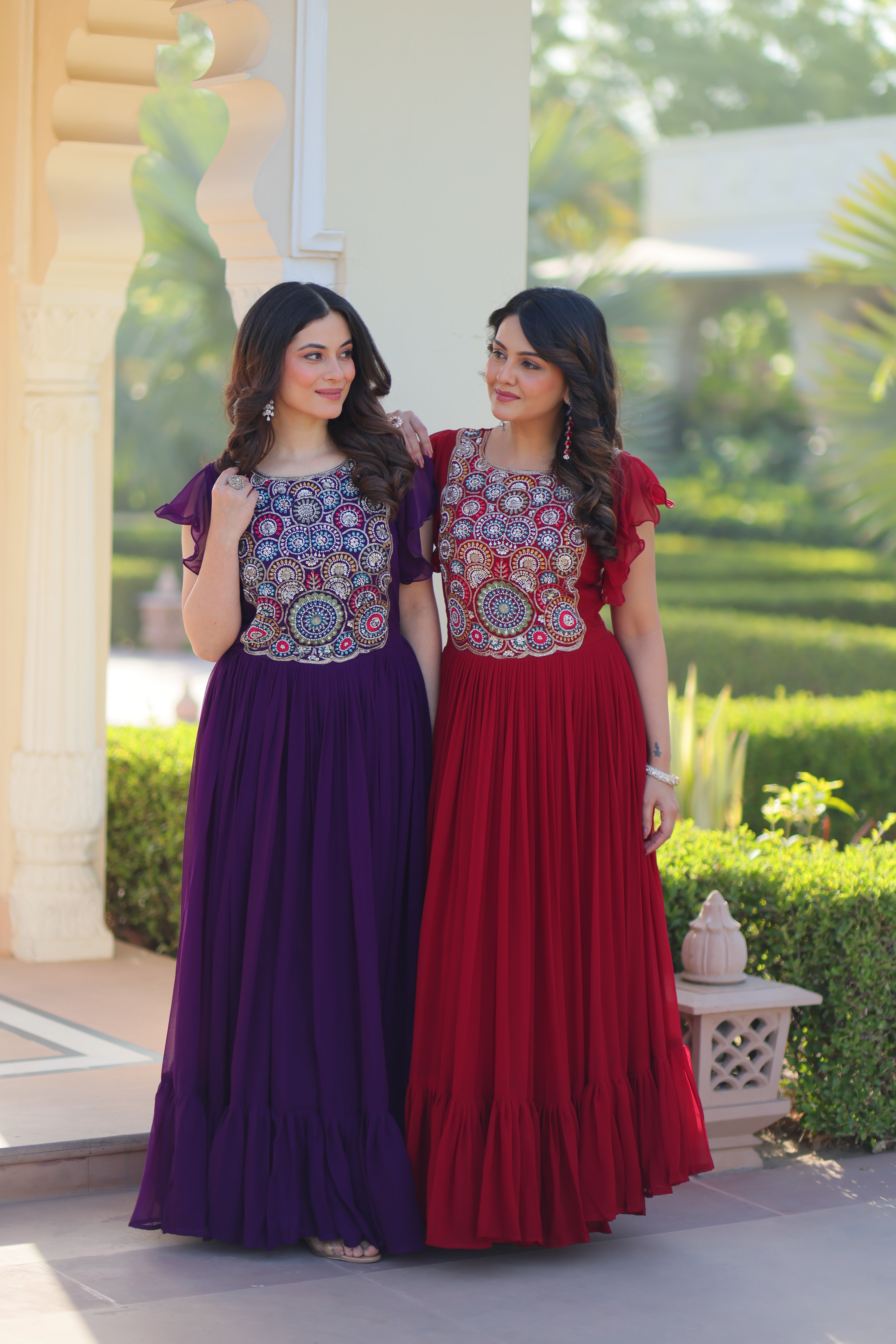Georgette Beads Embroidered Traditional Indian Gown