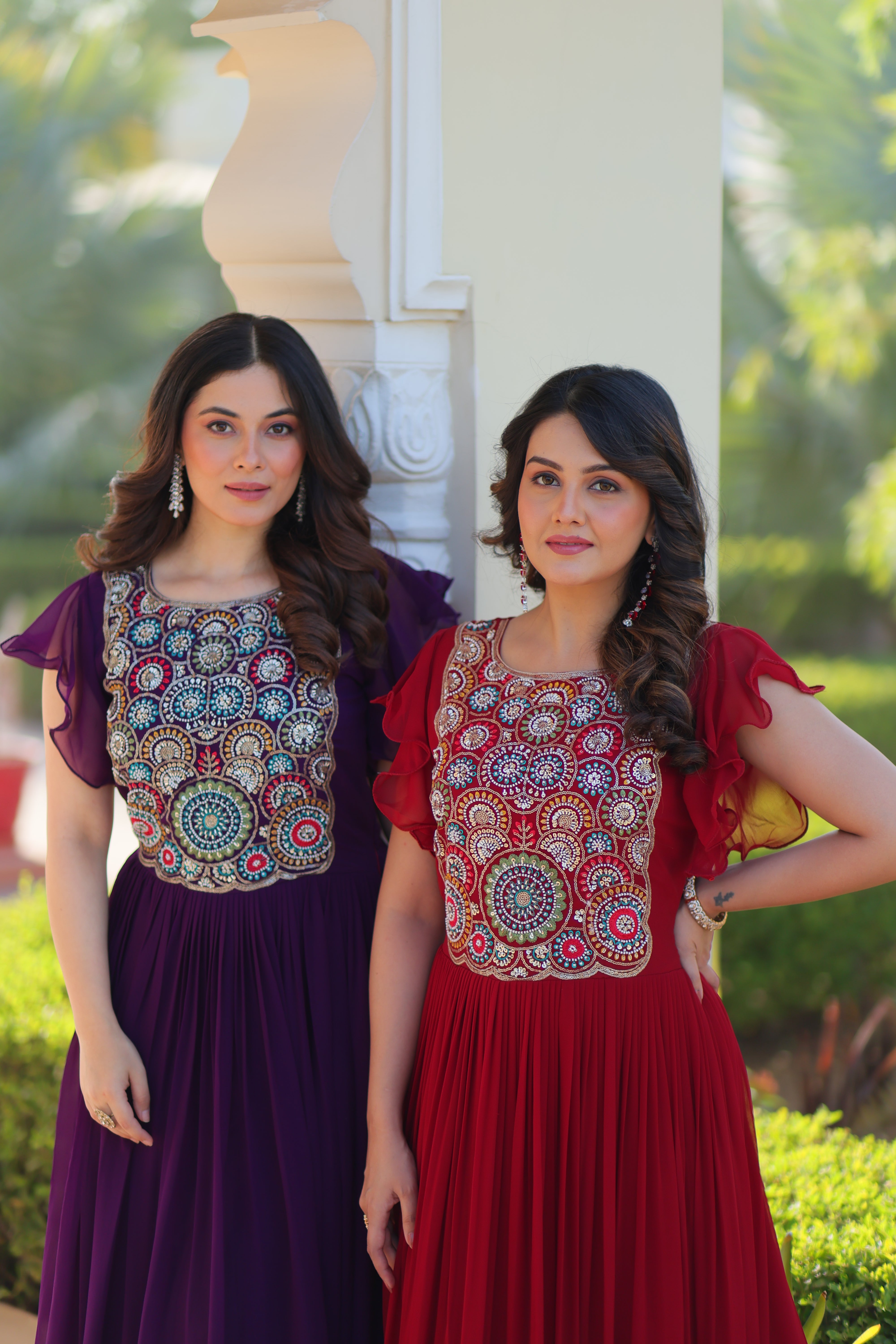 Georgette Beads Embroidered Traditional Indian Gown