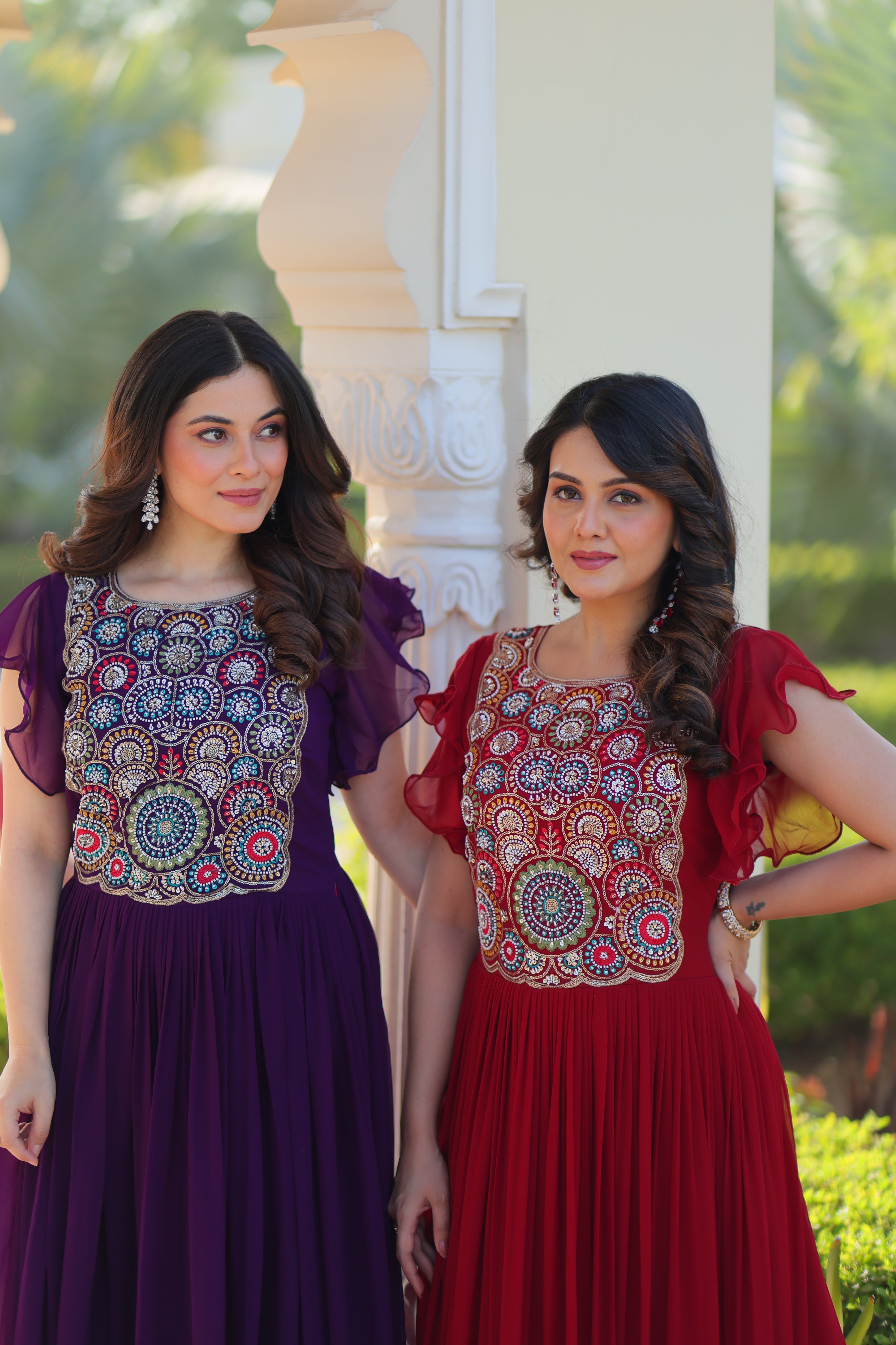 Georgette Beads Embroidered Traditional Indian Gown