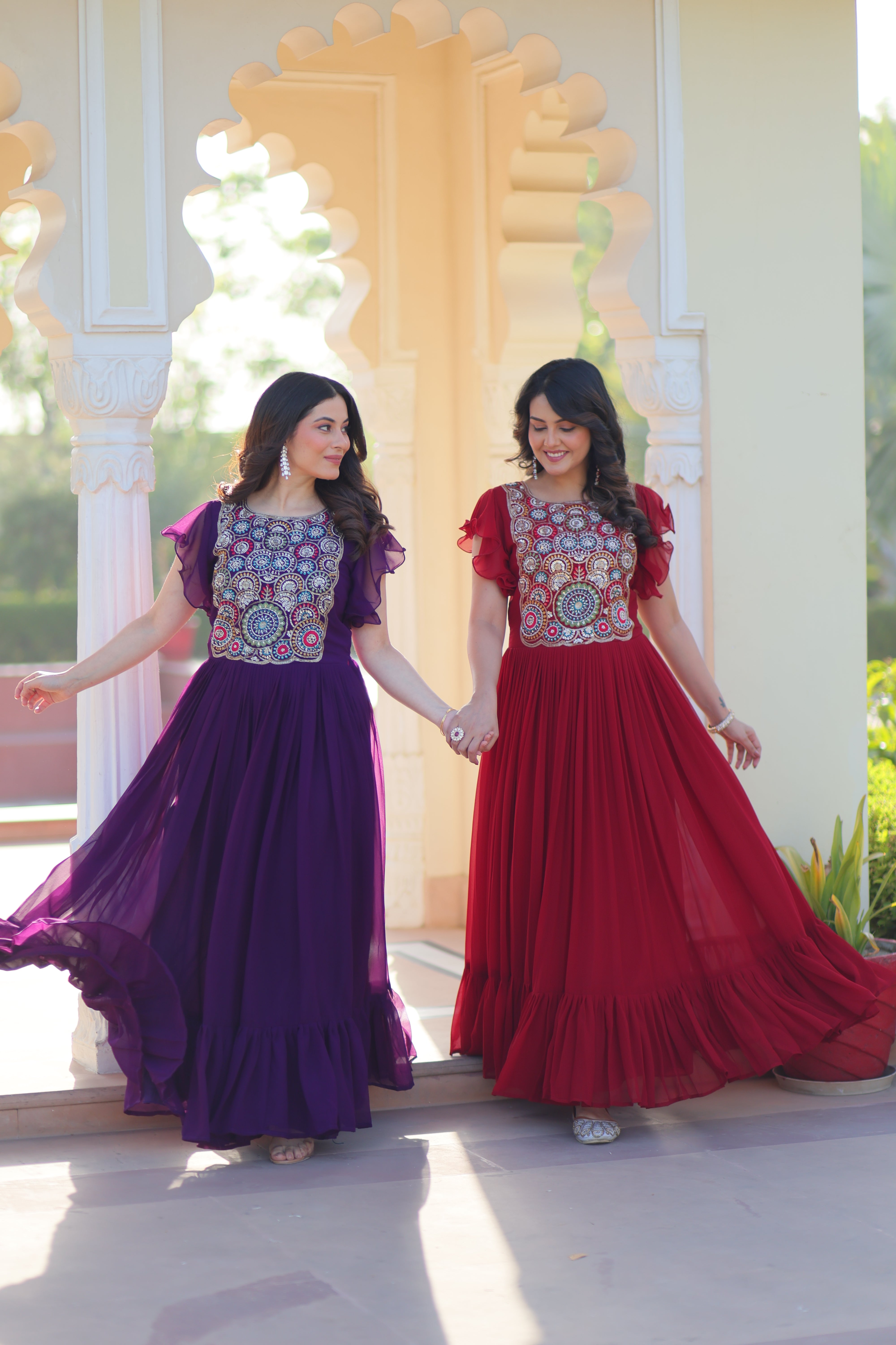 Georgette Beads Embroidered Traditional Indian Gown