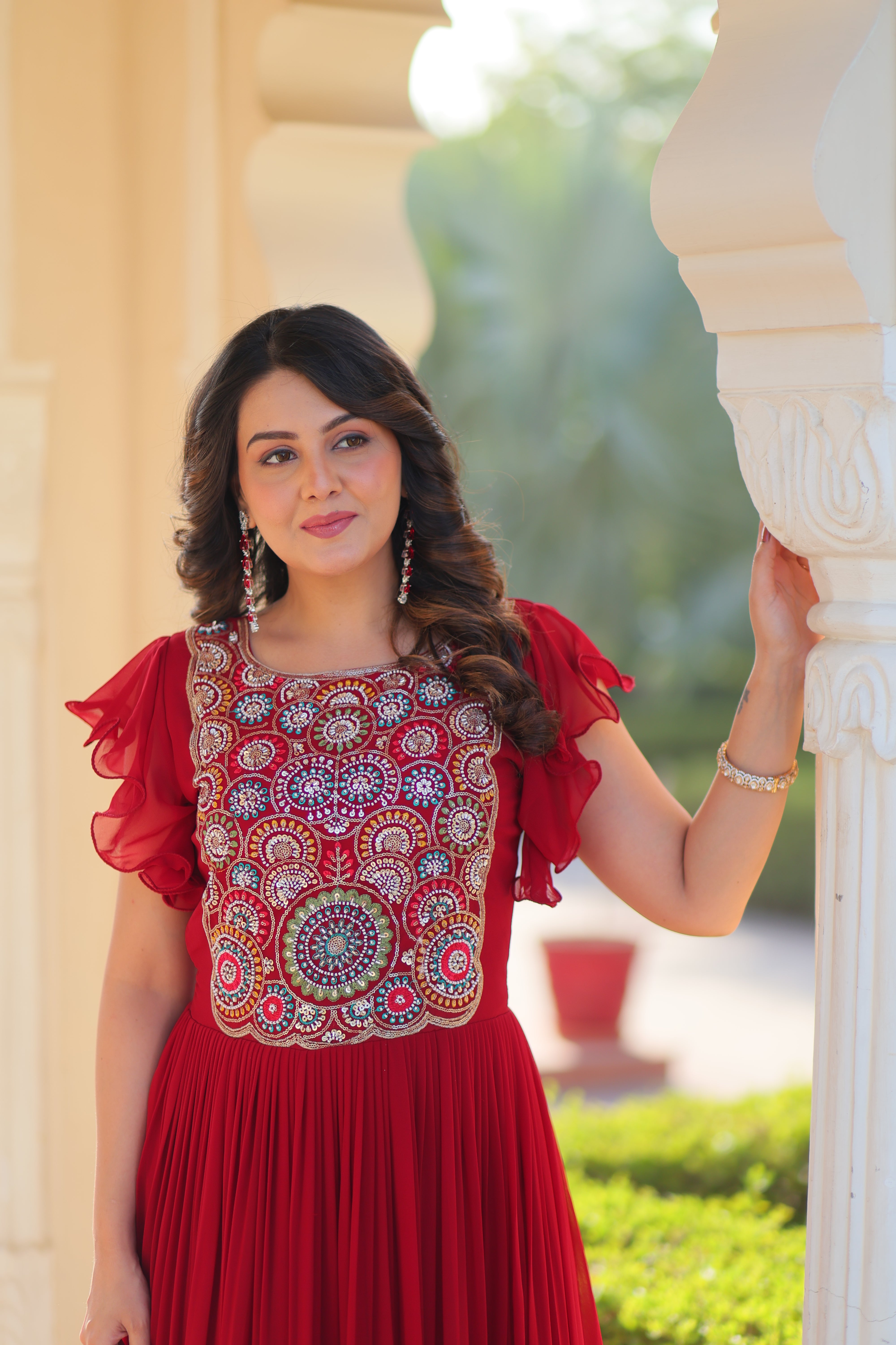 Georgette Beads Embroidered Traditional Indian Gown