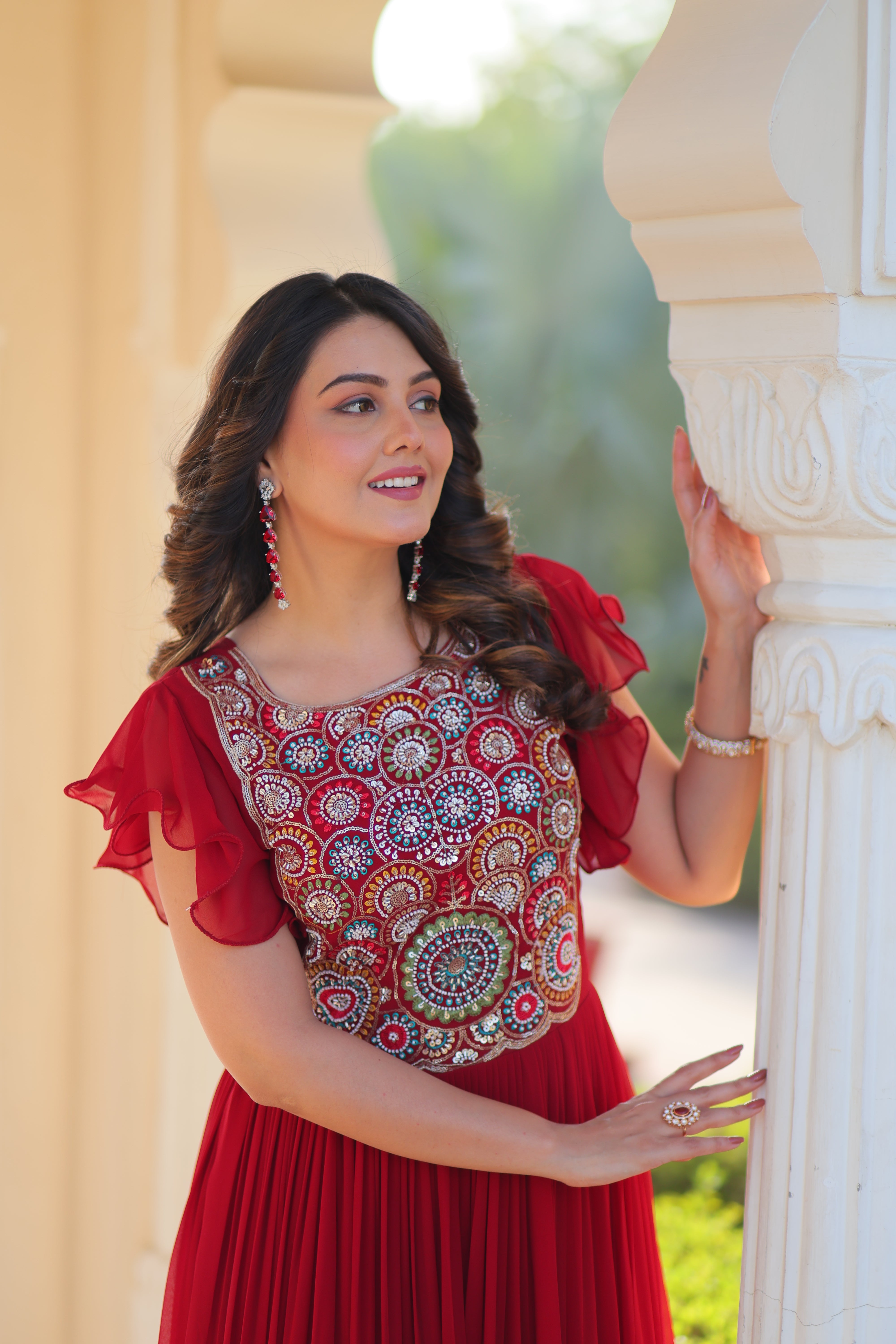 Georgette Beads Embroidered Traditional Indian Gown