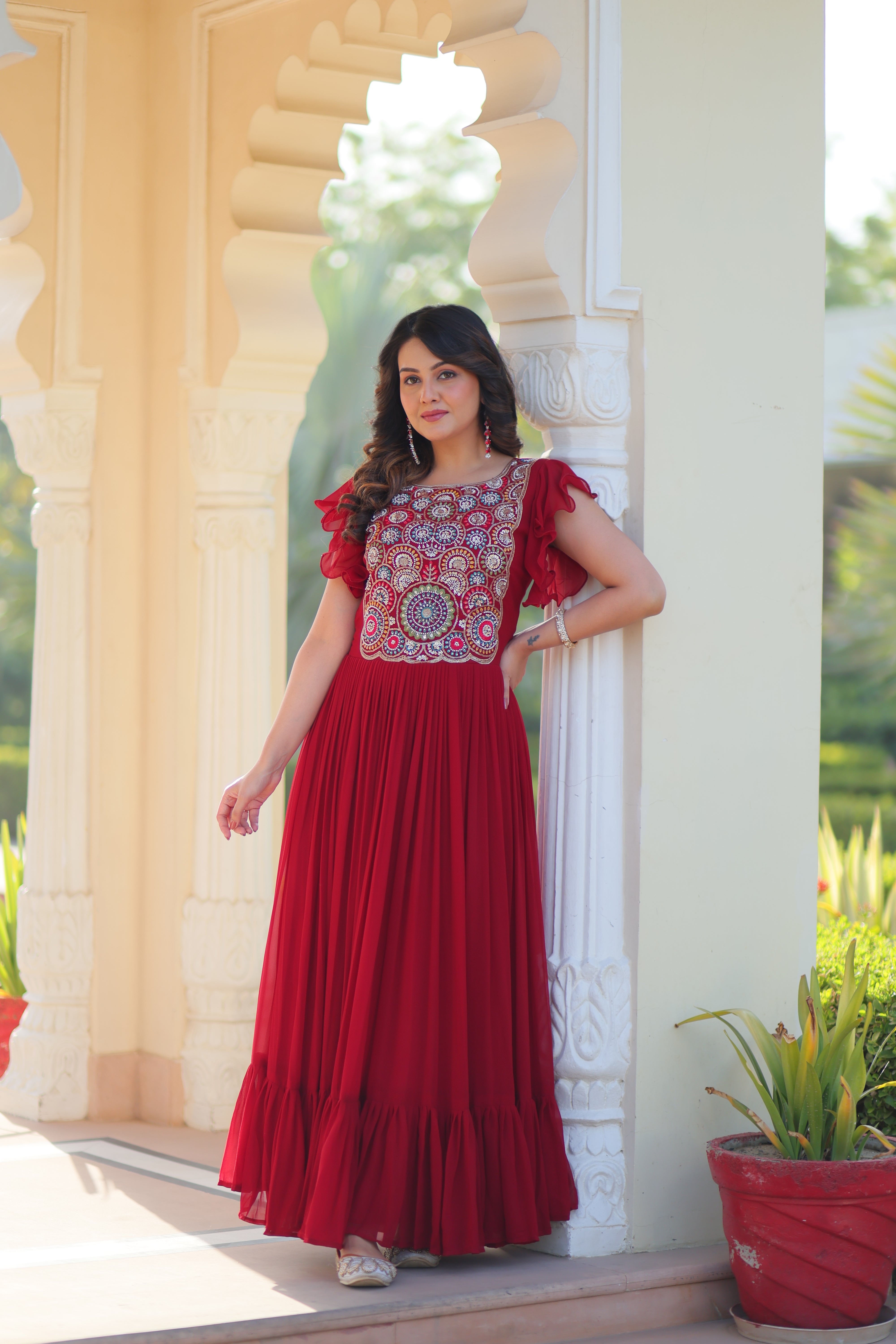 Georgette Beads Embroidered Traditional Indian Gown