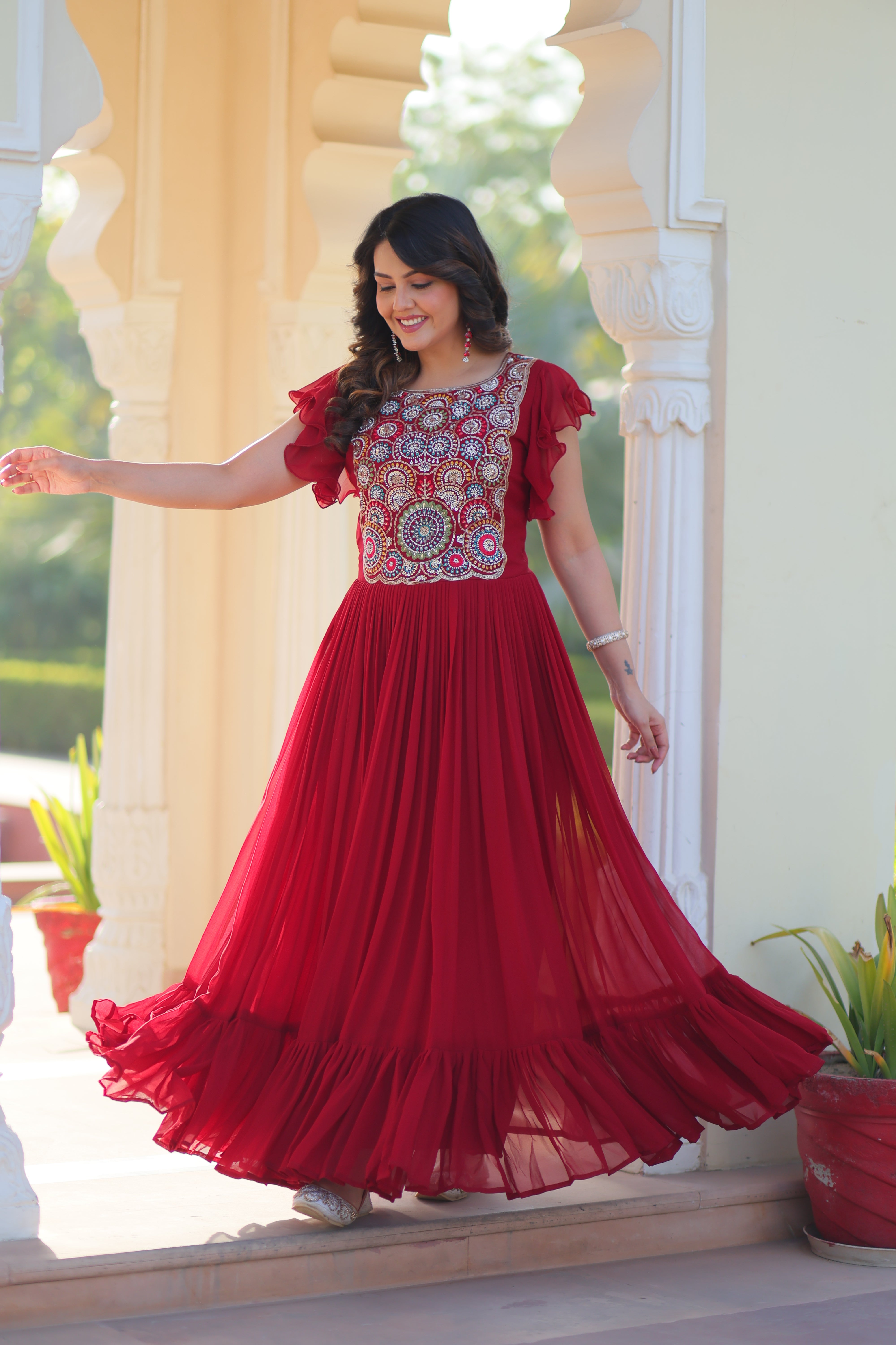 Georgette Beads Embroidered Traditional Indian Gown