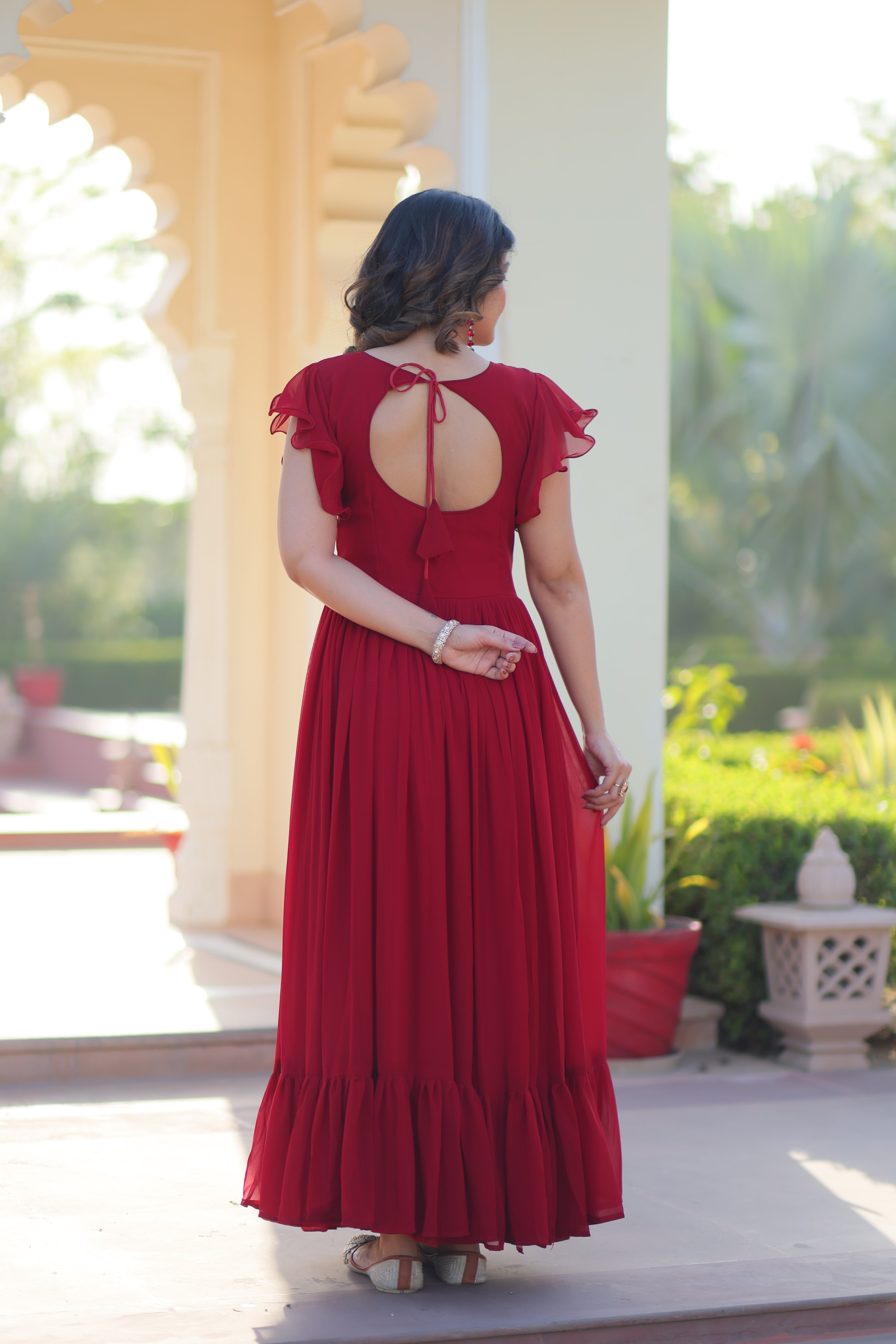 Georgette Beads Embroidered Traditional Indian Gown