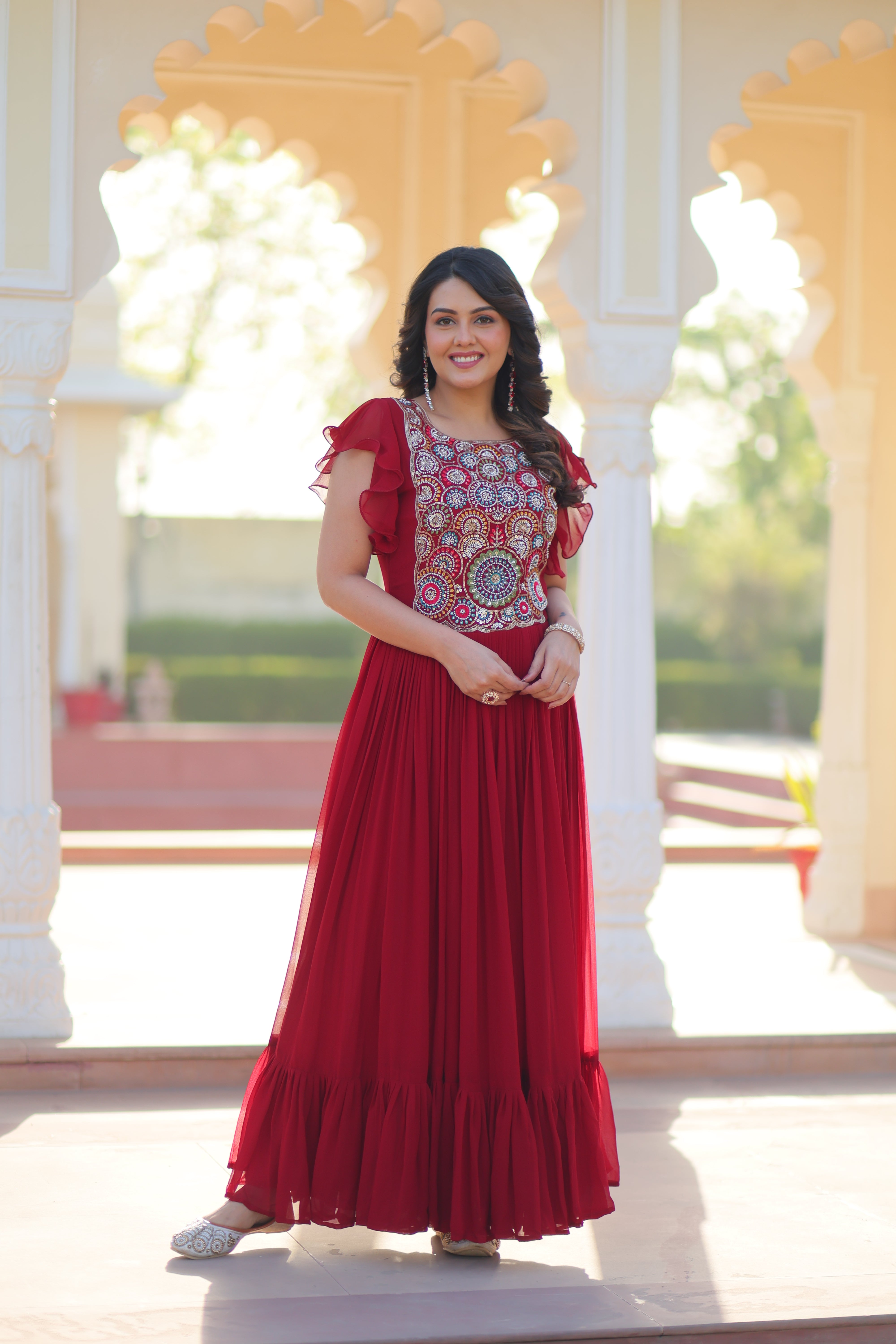 Georgette Beads Embroidered Traditional Indian Gown