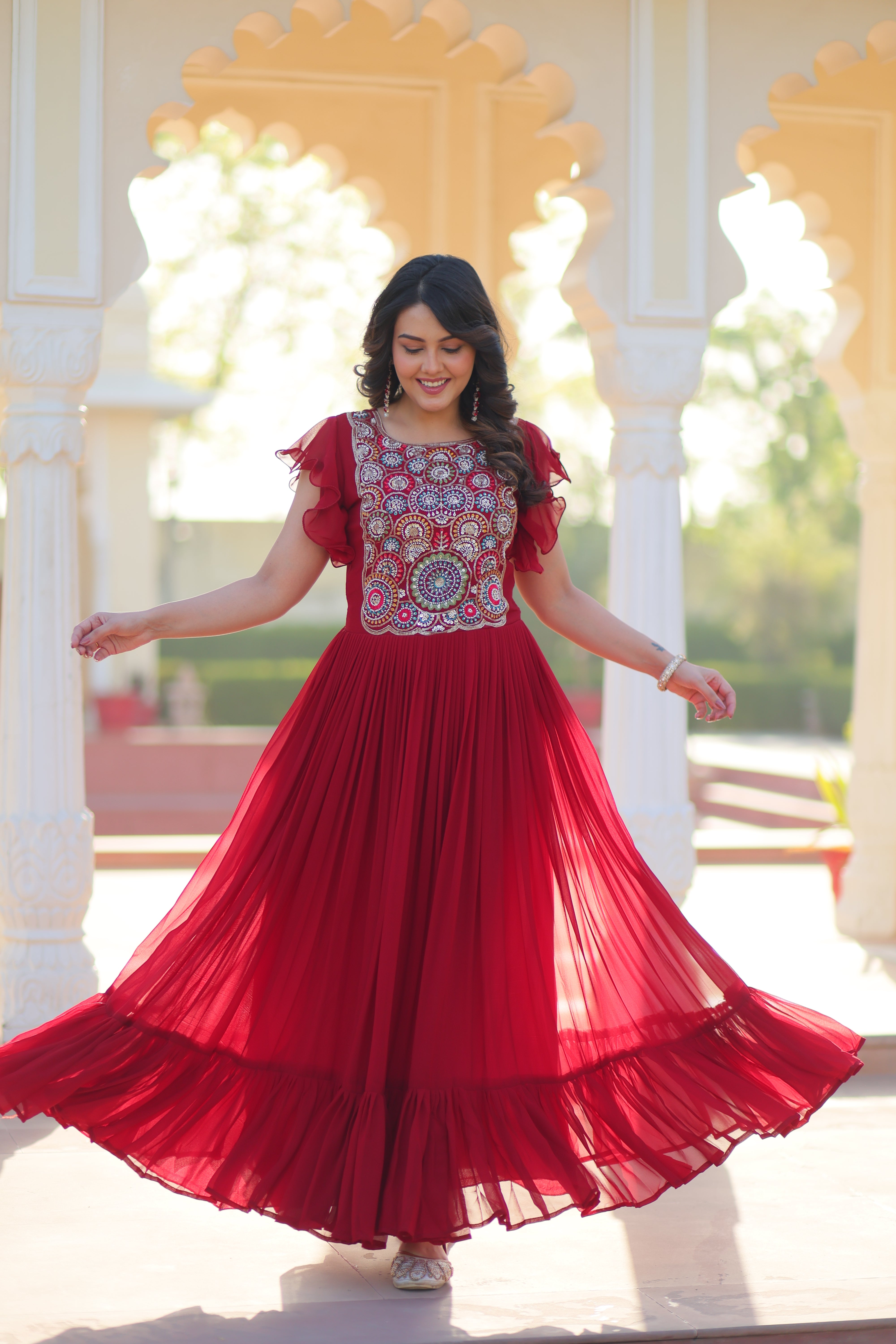 Georgette Beads Embroidered Traditional Indian Gown