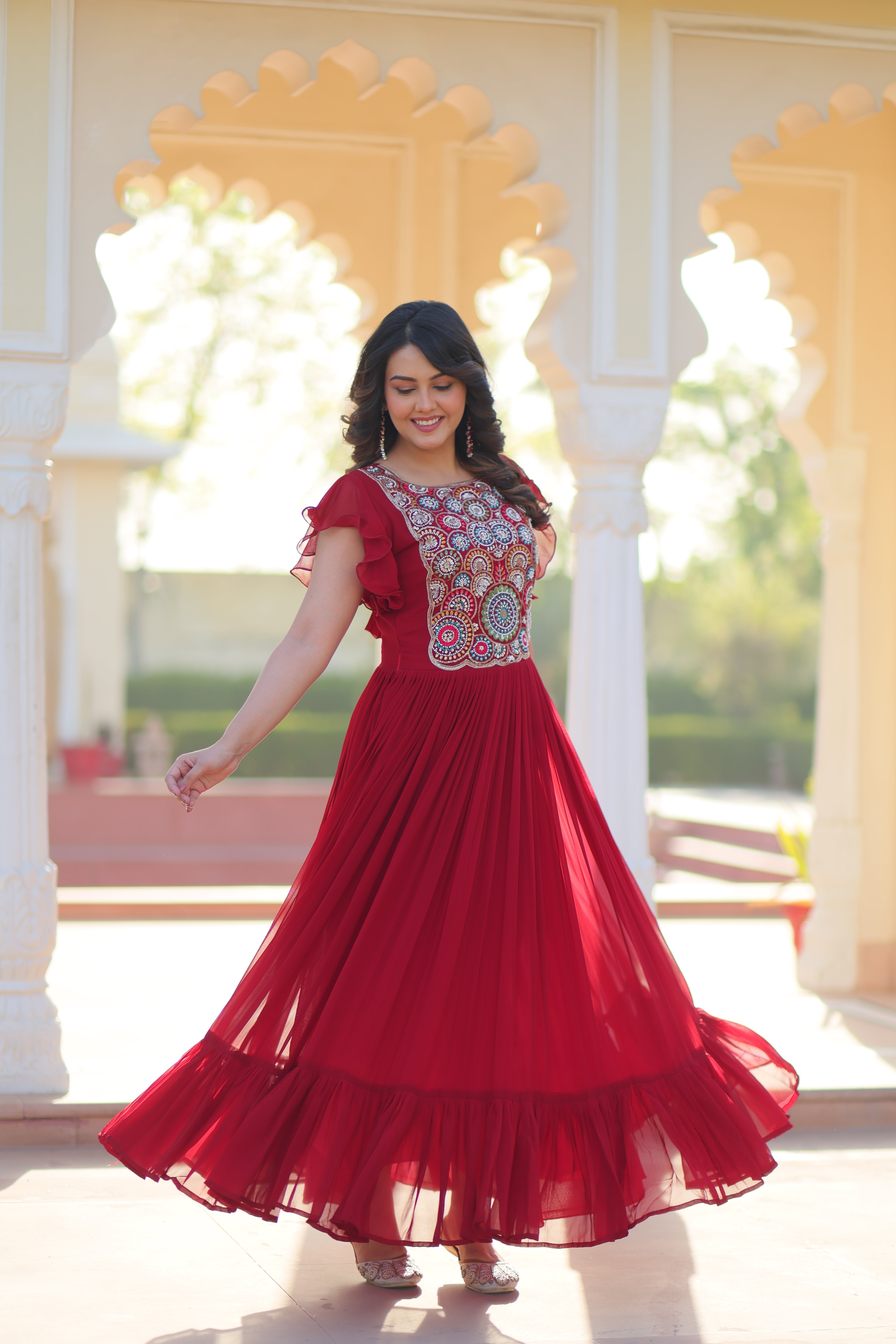 Georgette Beads Embroidered Traditional Indian Gown