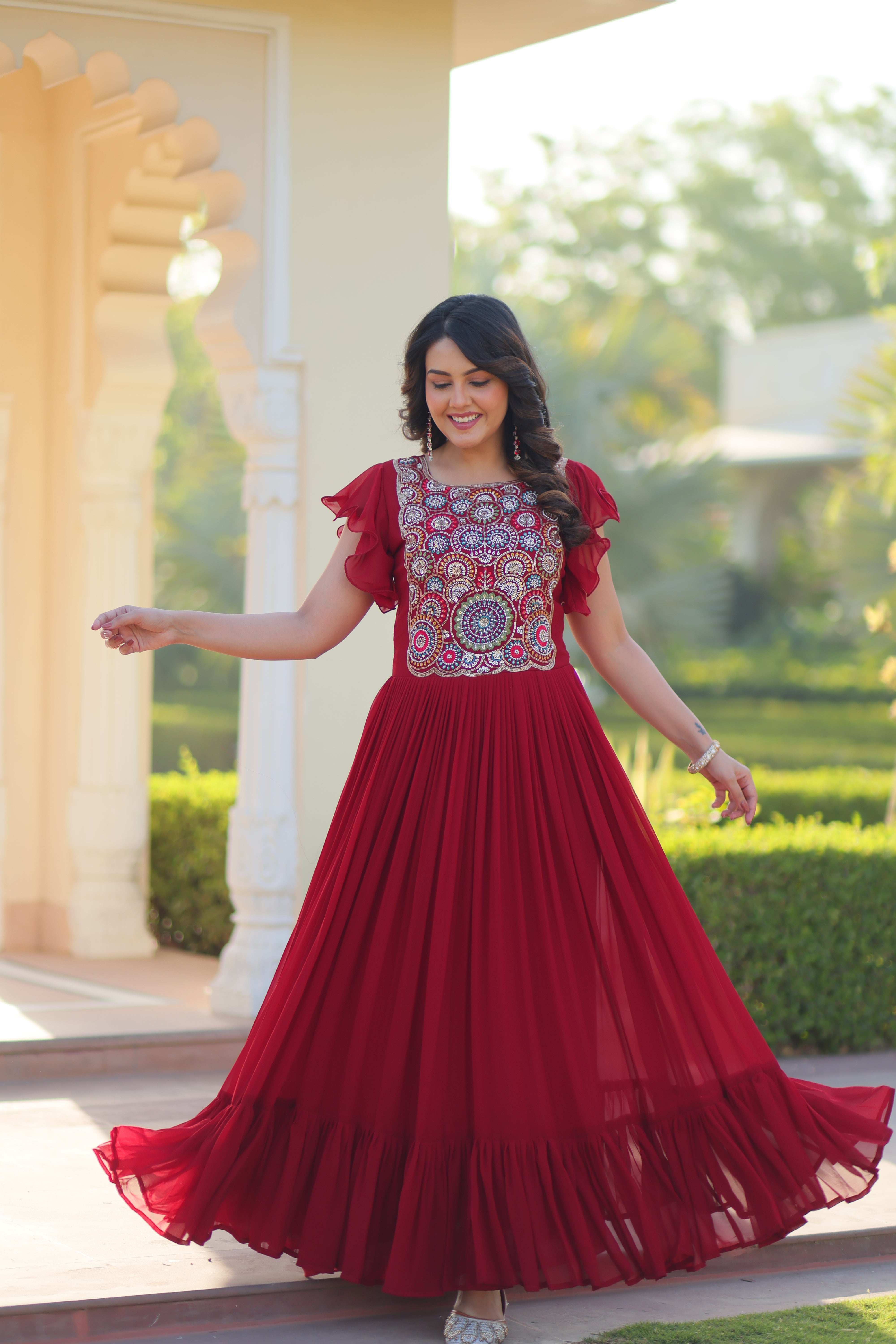 Georgette Beads Embroidered Traditional Indian Gown