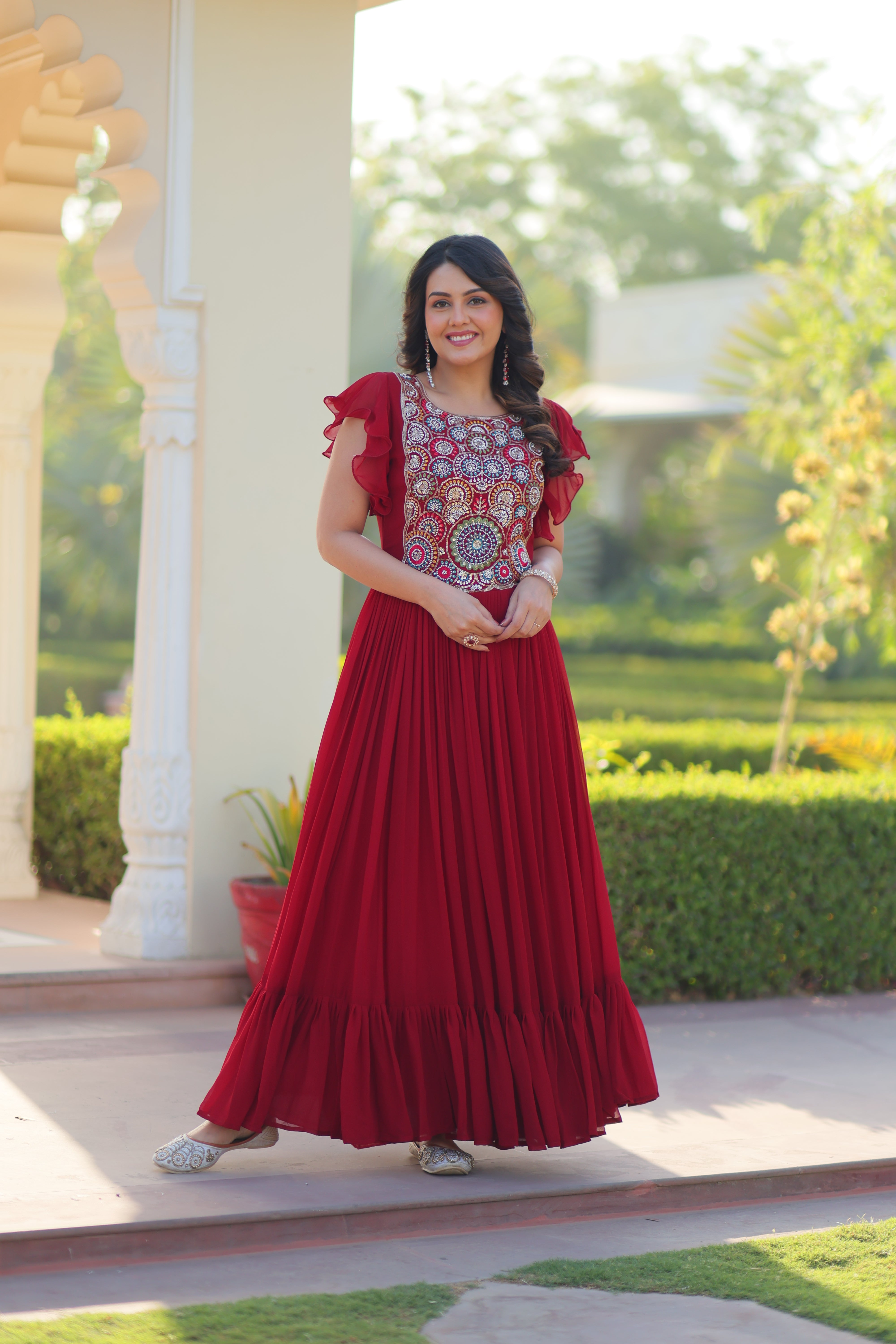 Georgette Beads Embroidered Traditional Indian Gown