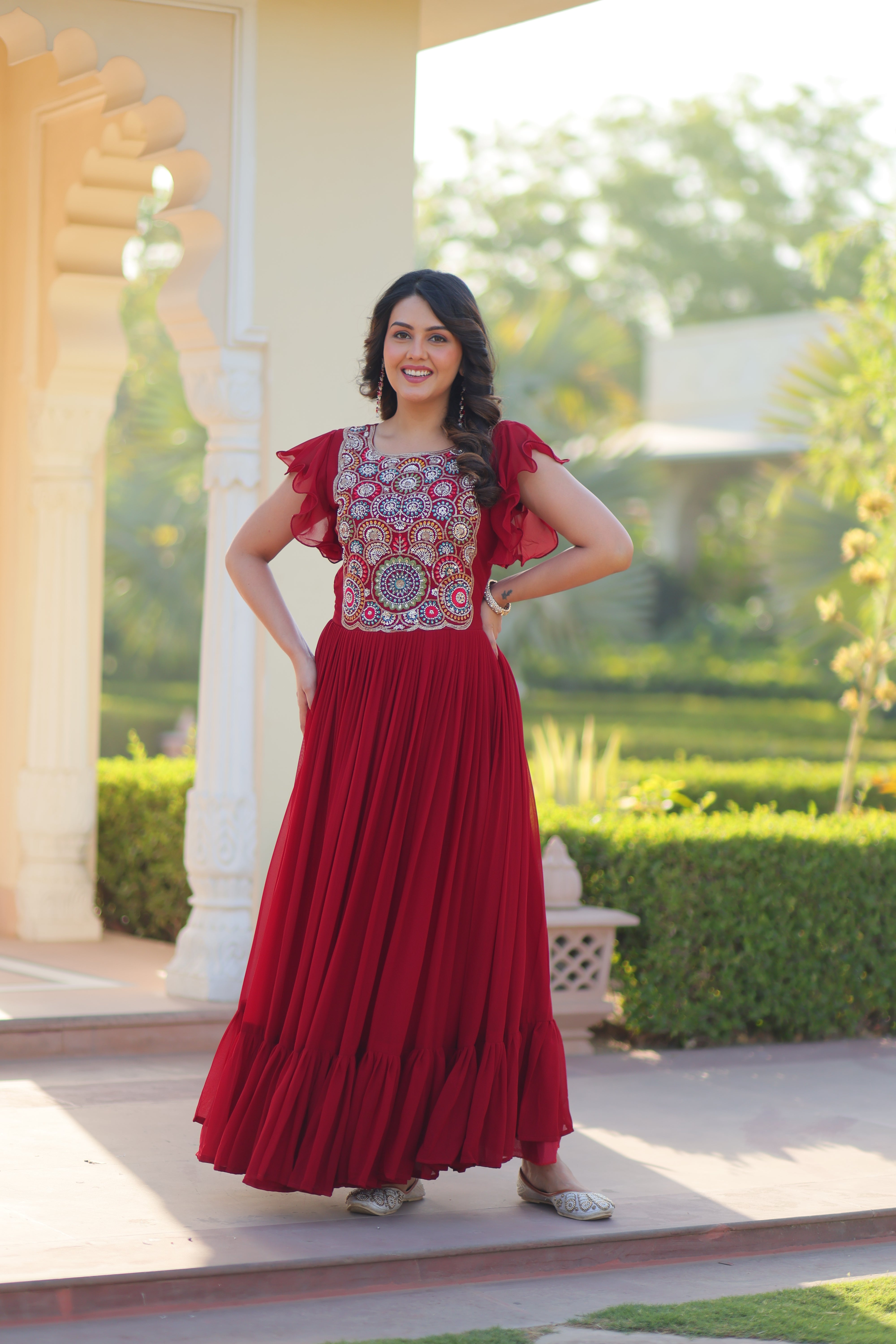 Georgette Beads Embroidered Traditional Indian Gown