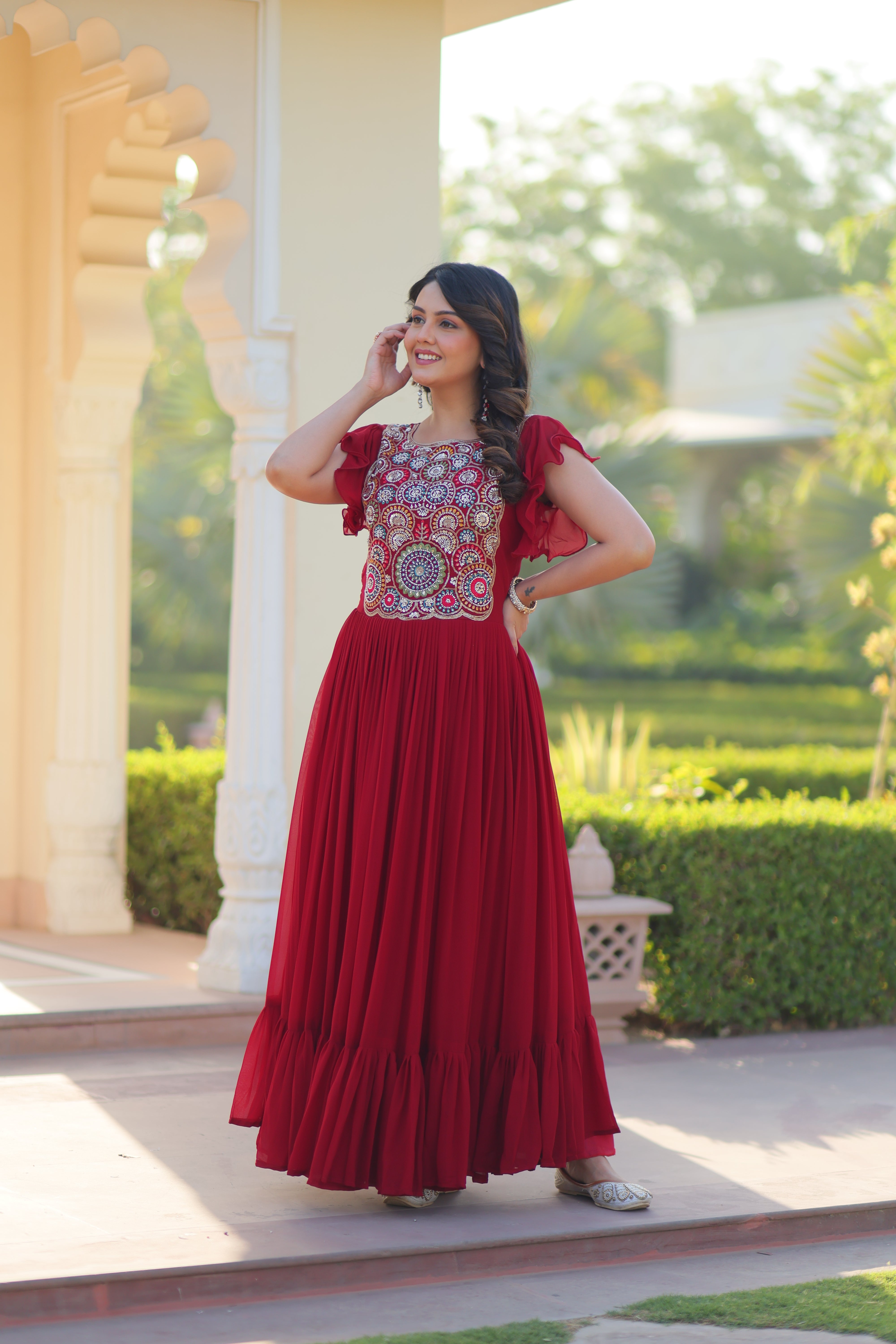 Georgette Beads Embroidered Traditional Indian Gown