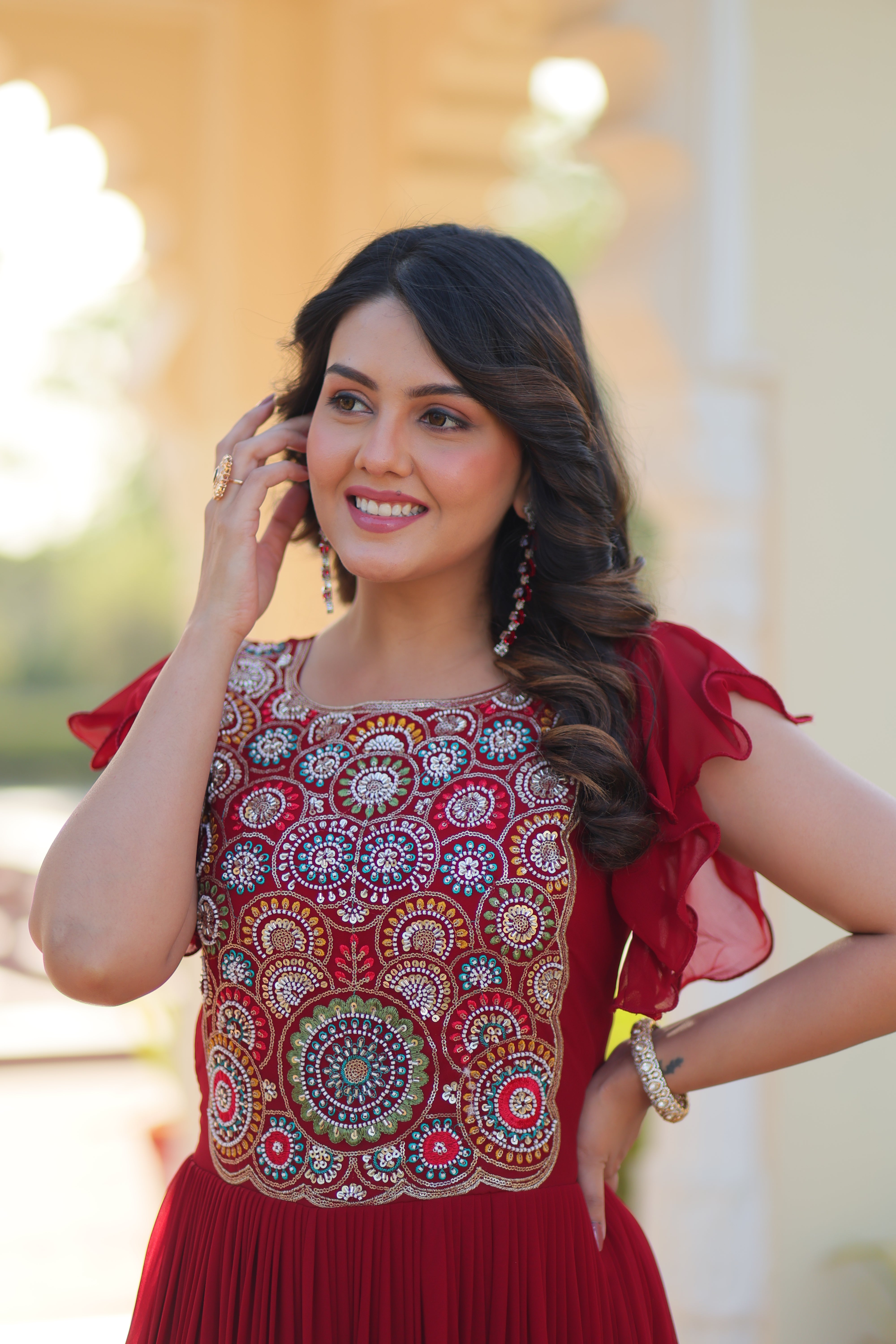 Georgette Beads Embroidered Traditional Indian Gown