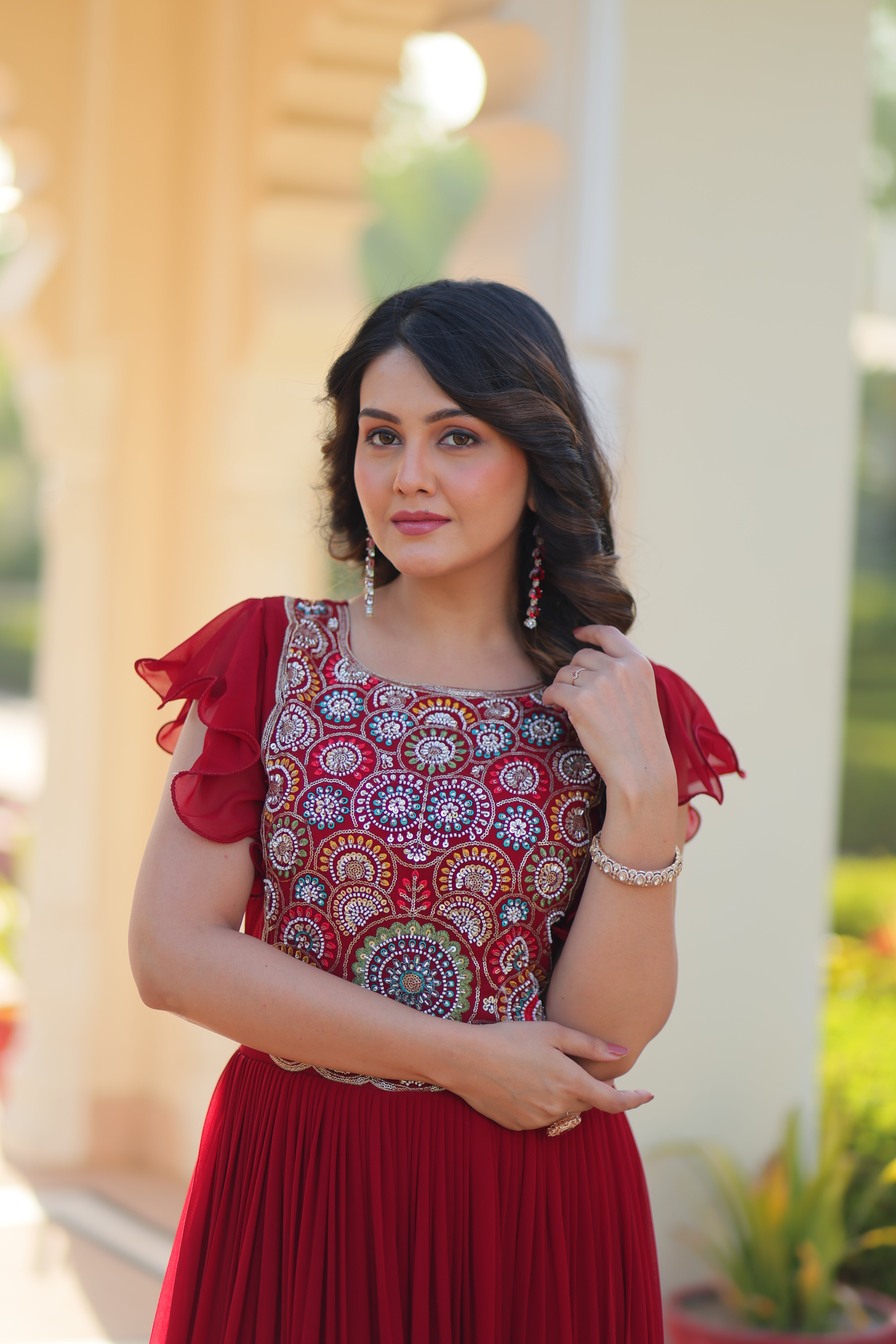 Georgette Beads Embroidered Traditional Indian Gown