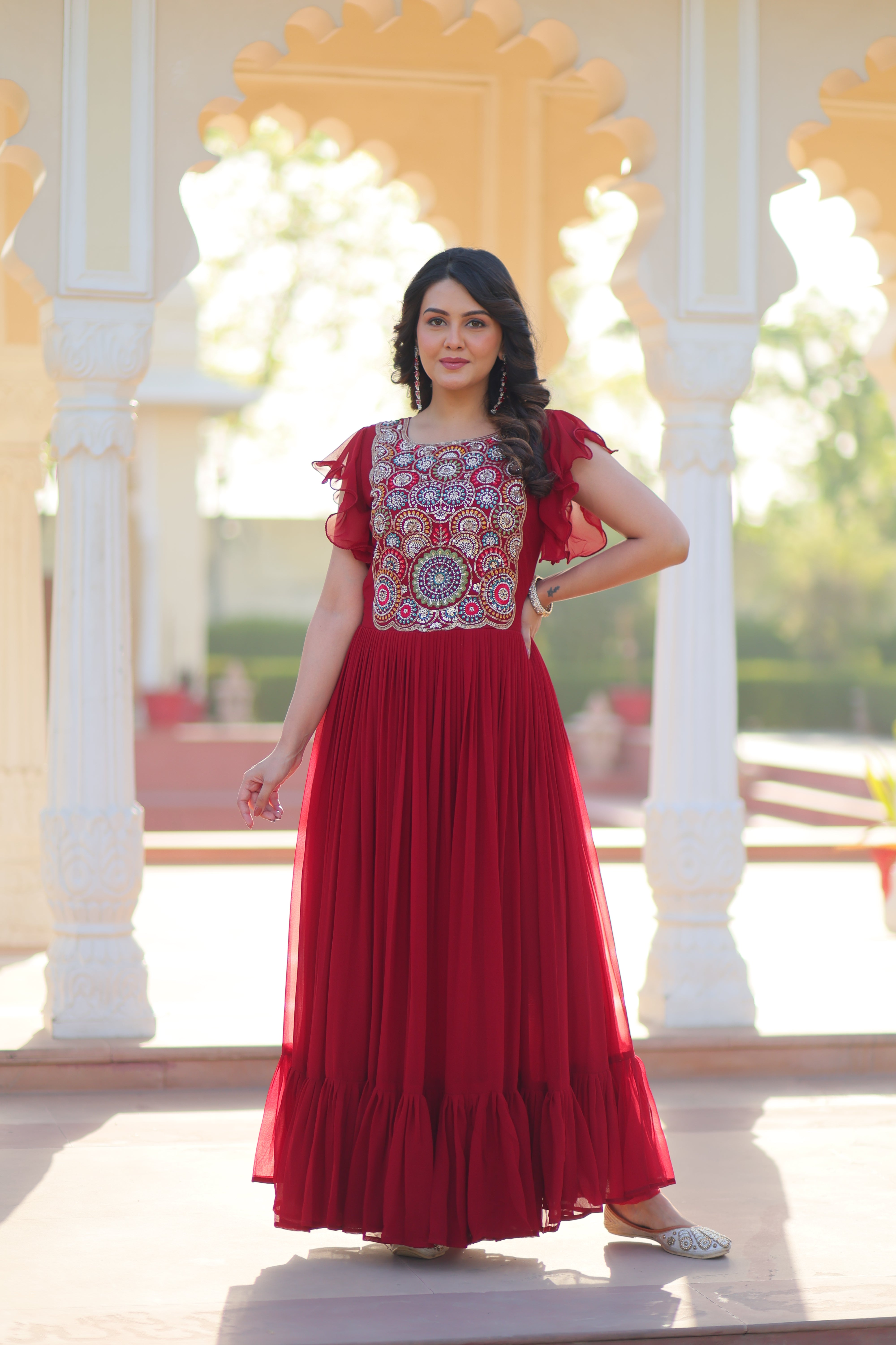 Georgette Beads Embroidered Traditional Indian Gown