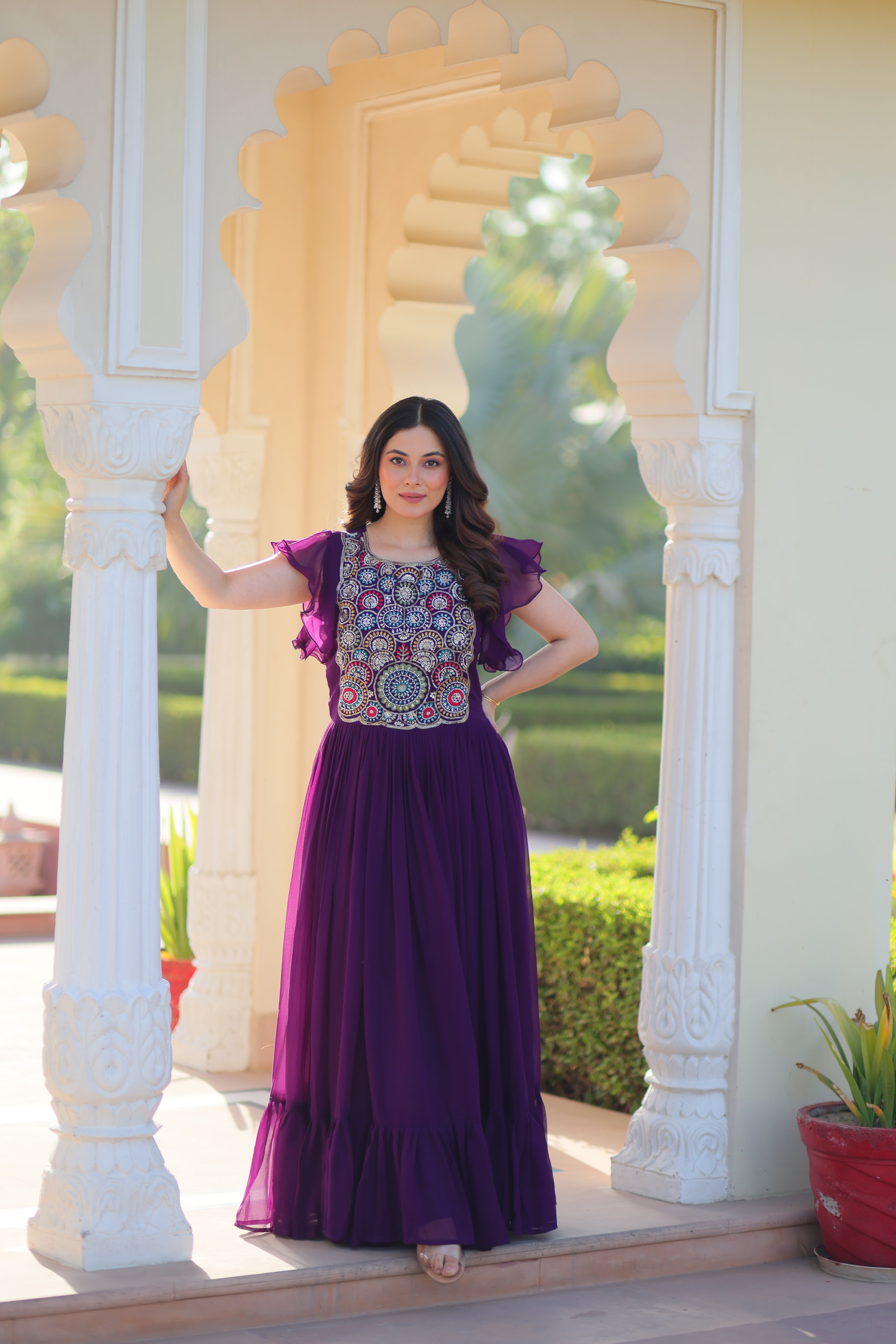 Georgette Beads Embroidered Traditional Indian Gown