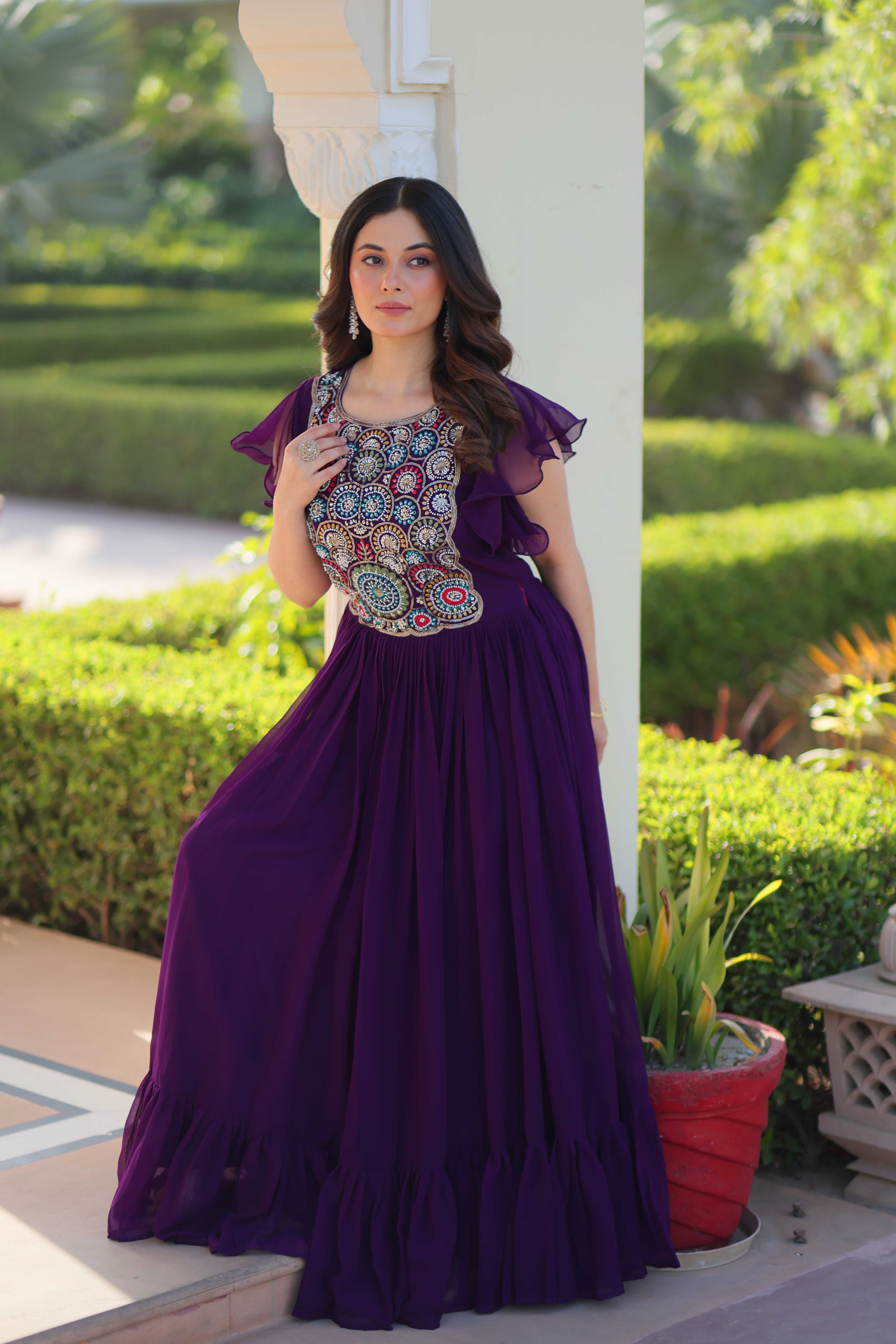 Georgette Beads Embroidered Traditional Indian Gown