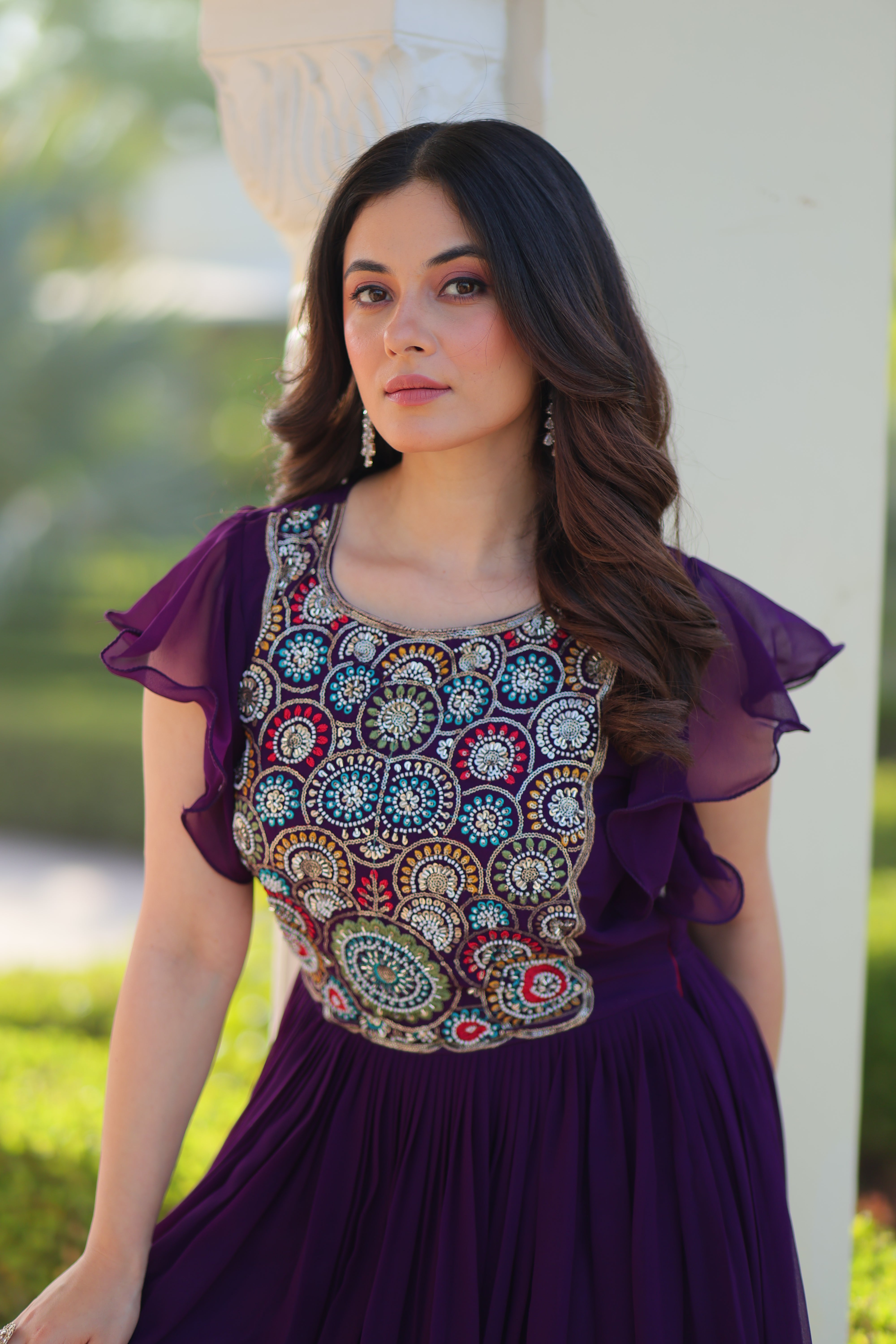 Georgette Beads Embroidered Traditional Indian Gown