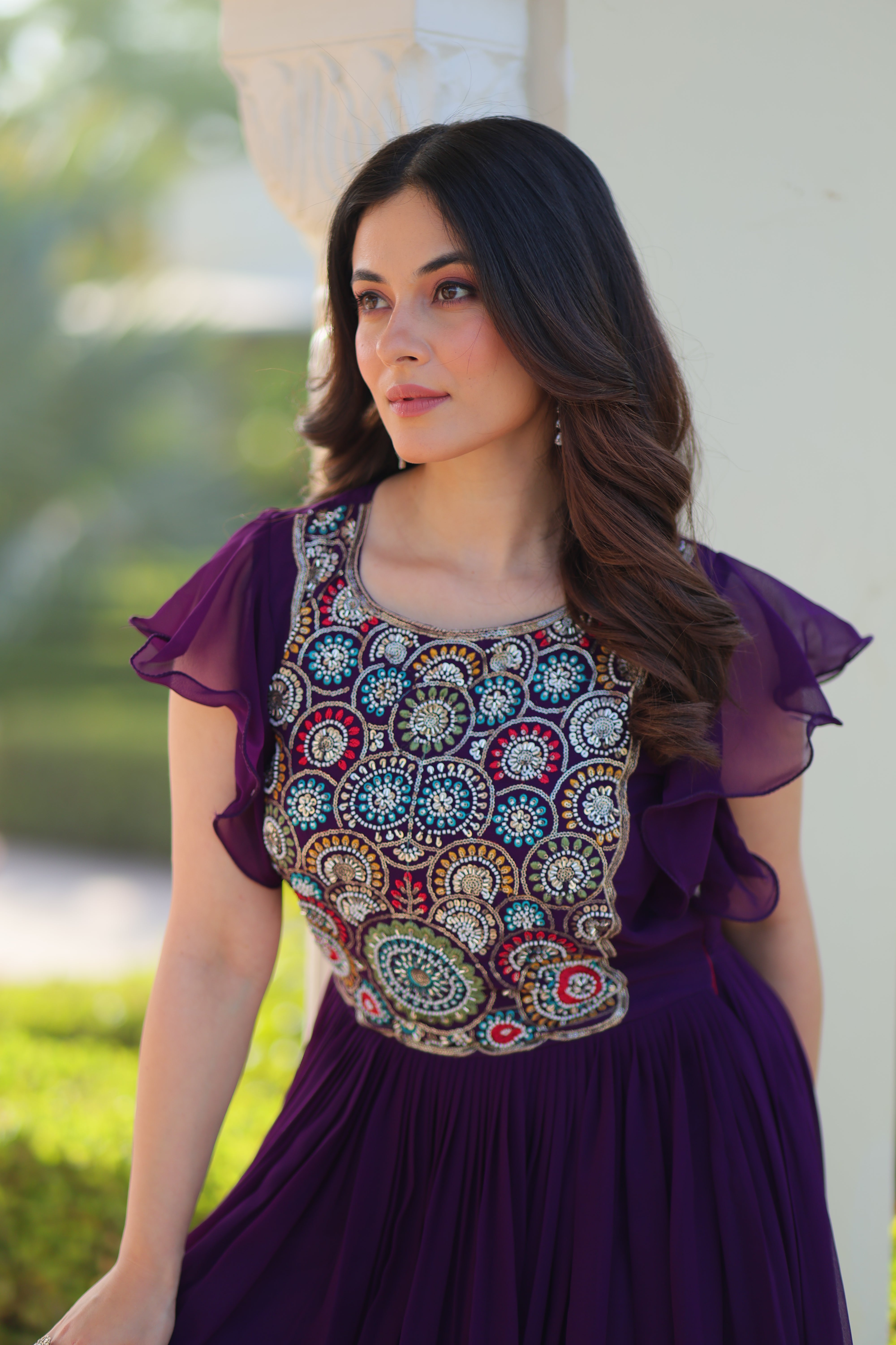 Georgette Beads Embroidered Traditional Indian Gown