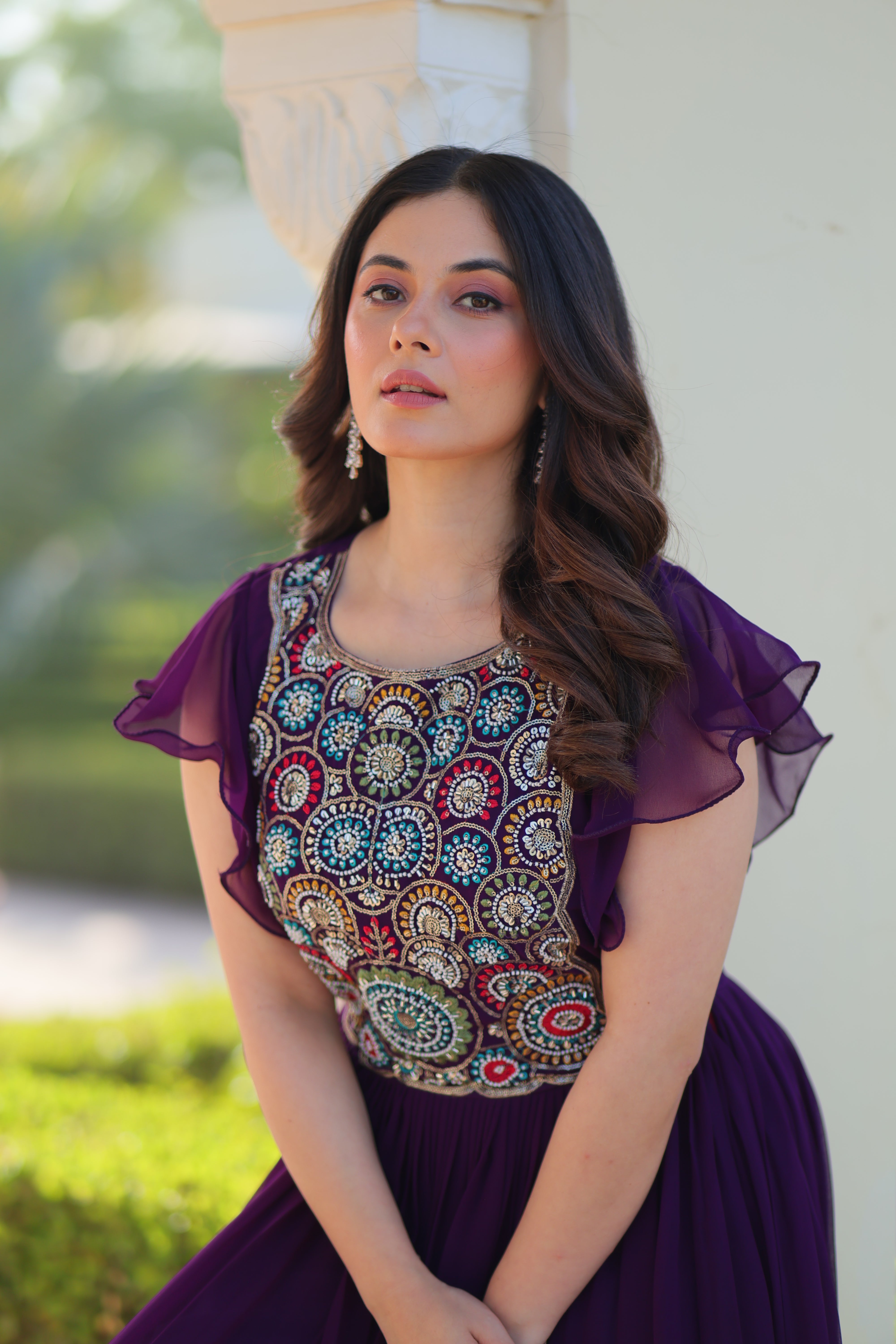 Georgette Beads Embroidered Traditional Indian Gown