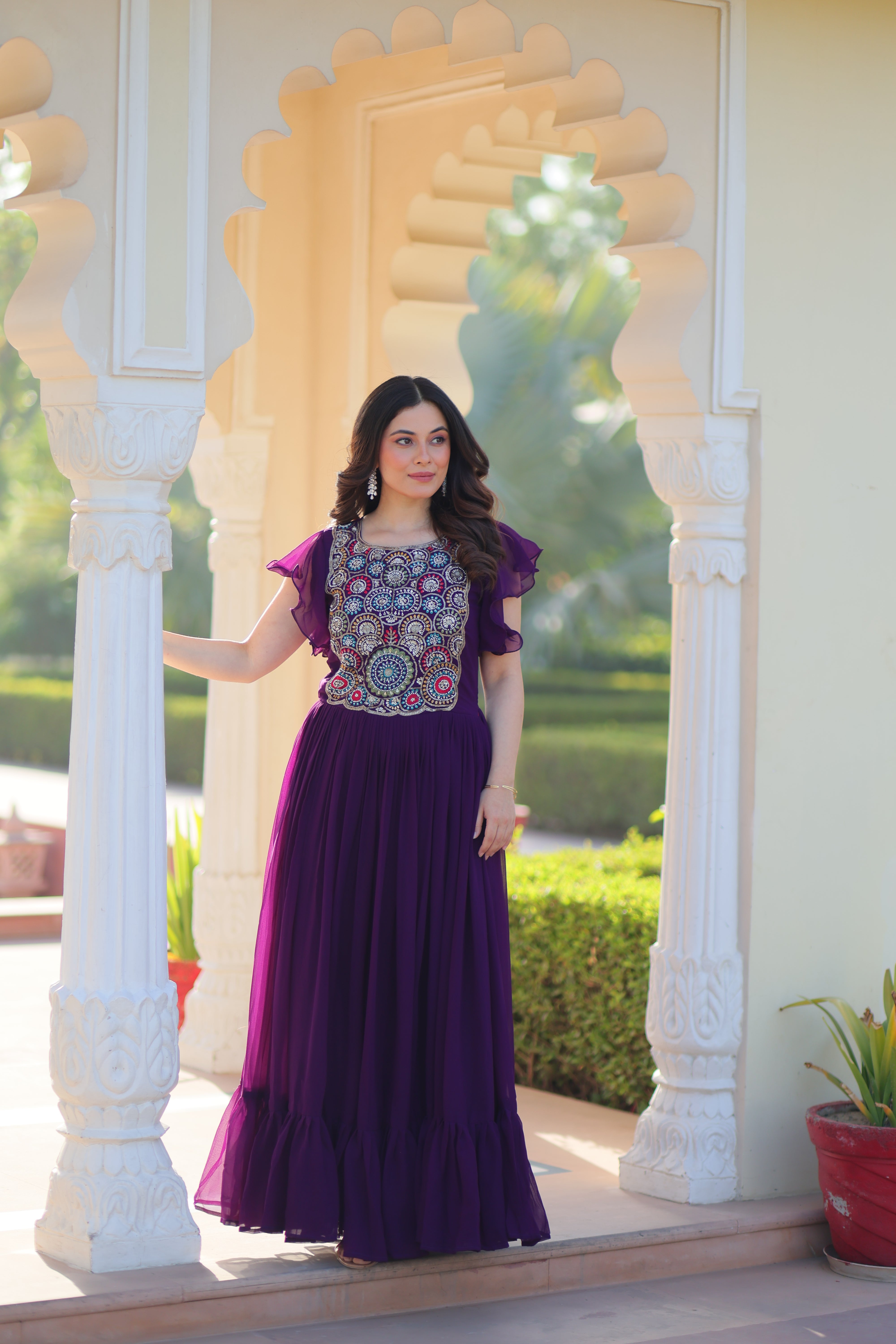 Georgette Beads Embroidered Traditional Indian Gown