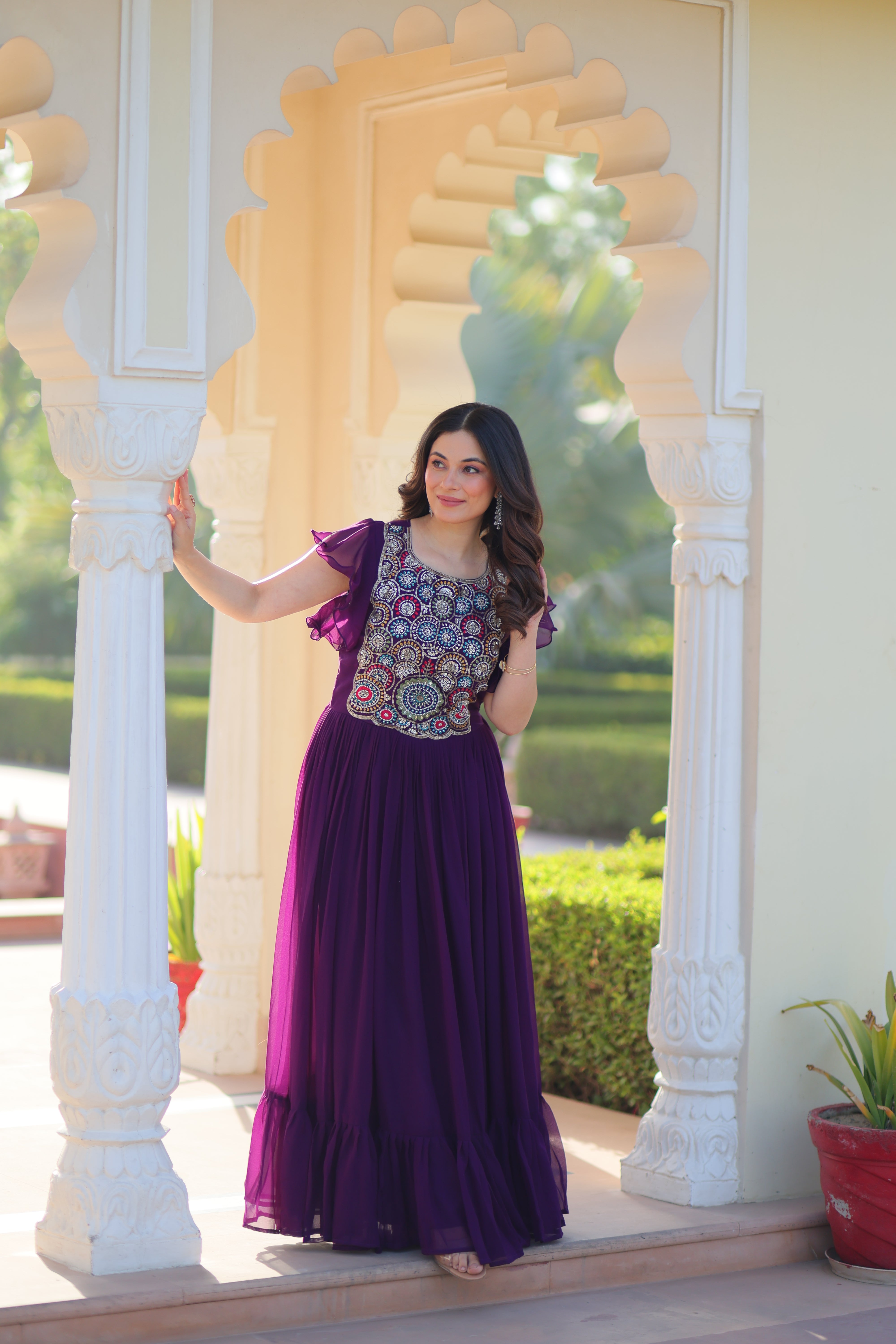 Georgette Beads Embroidered Traditional Indian Gown