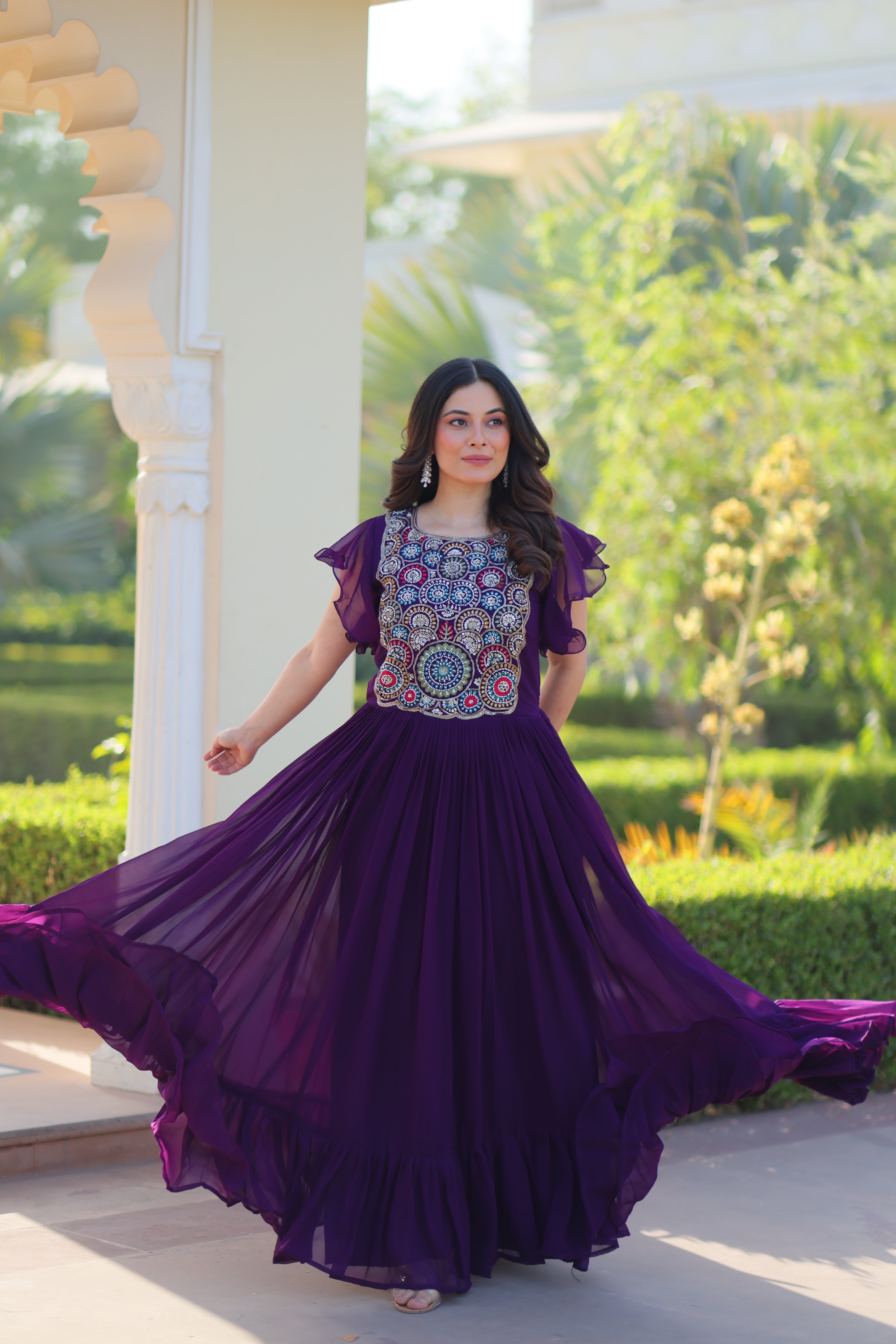 Georgette Beads Embroidered Traditional Indian Gown