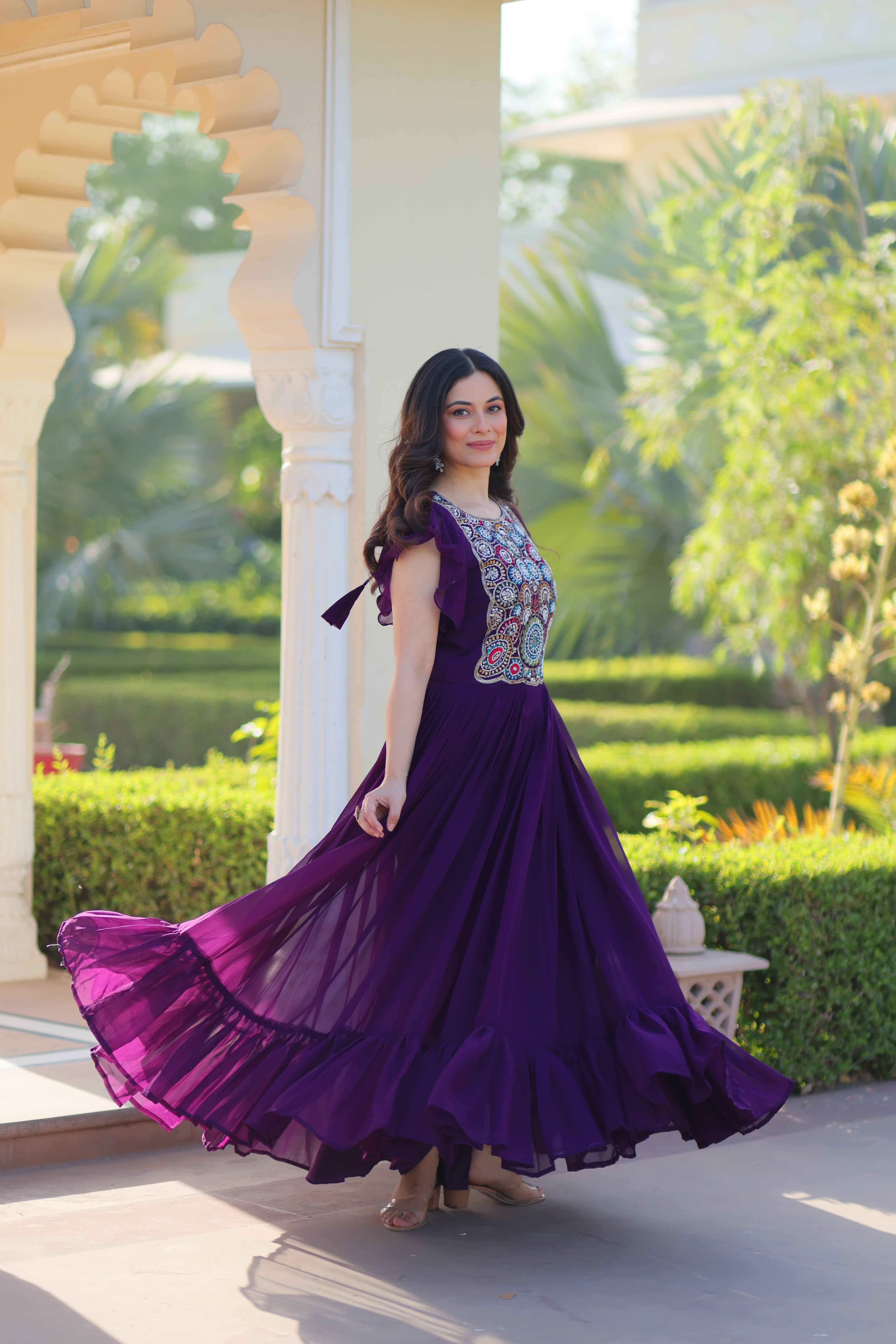 Georgette Beads Embroidered Traditional Indian Gown