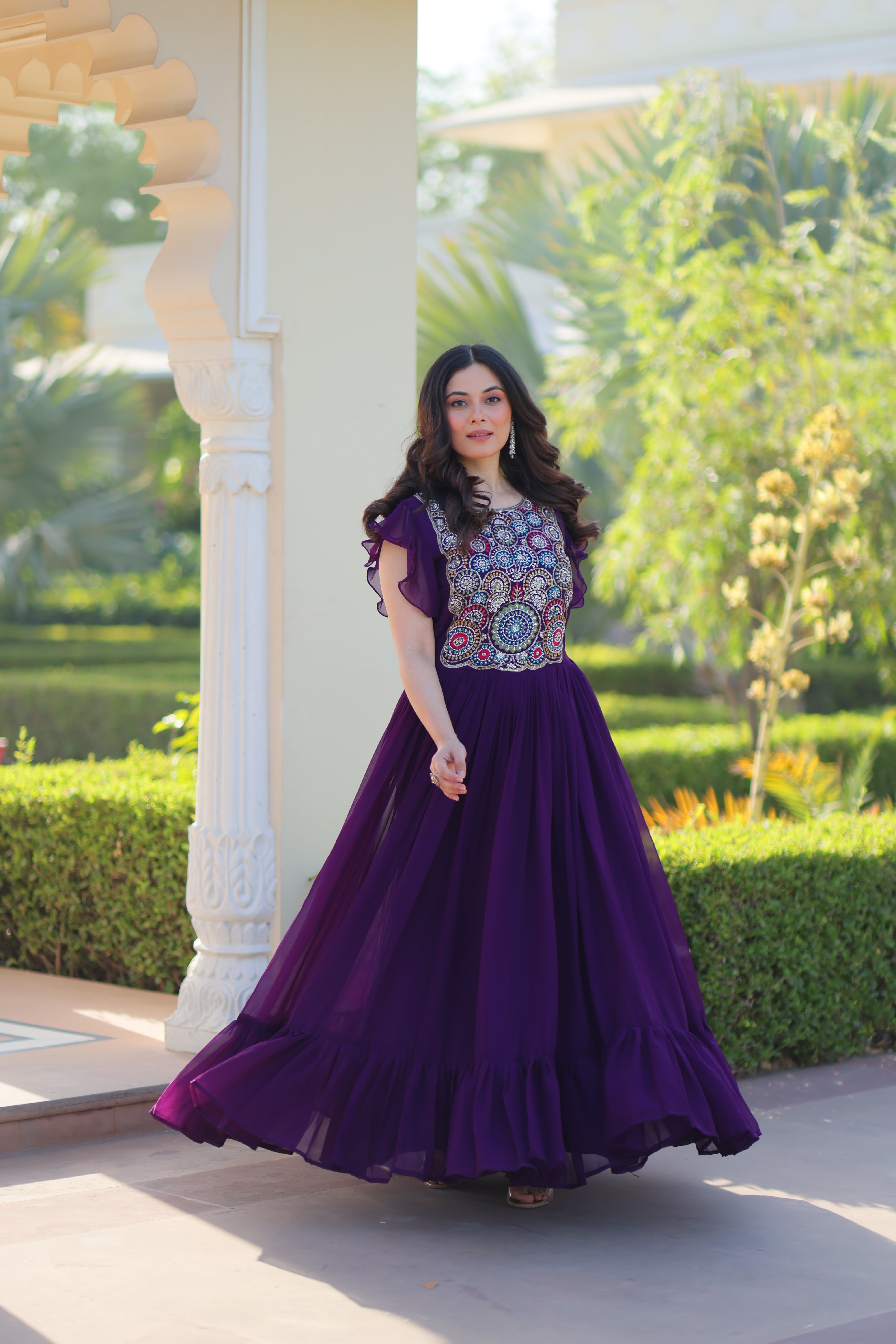 Georgette Beads Embroidered Traditional Indian Gown
