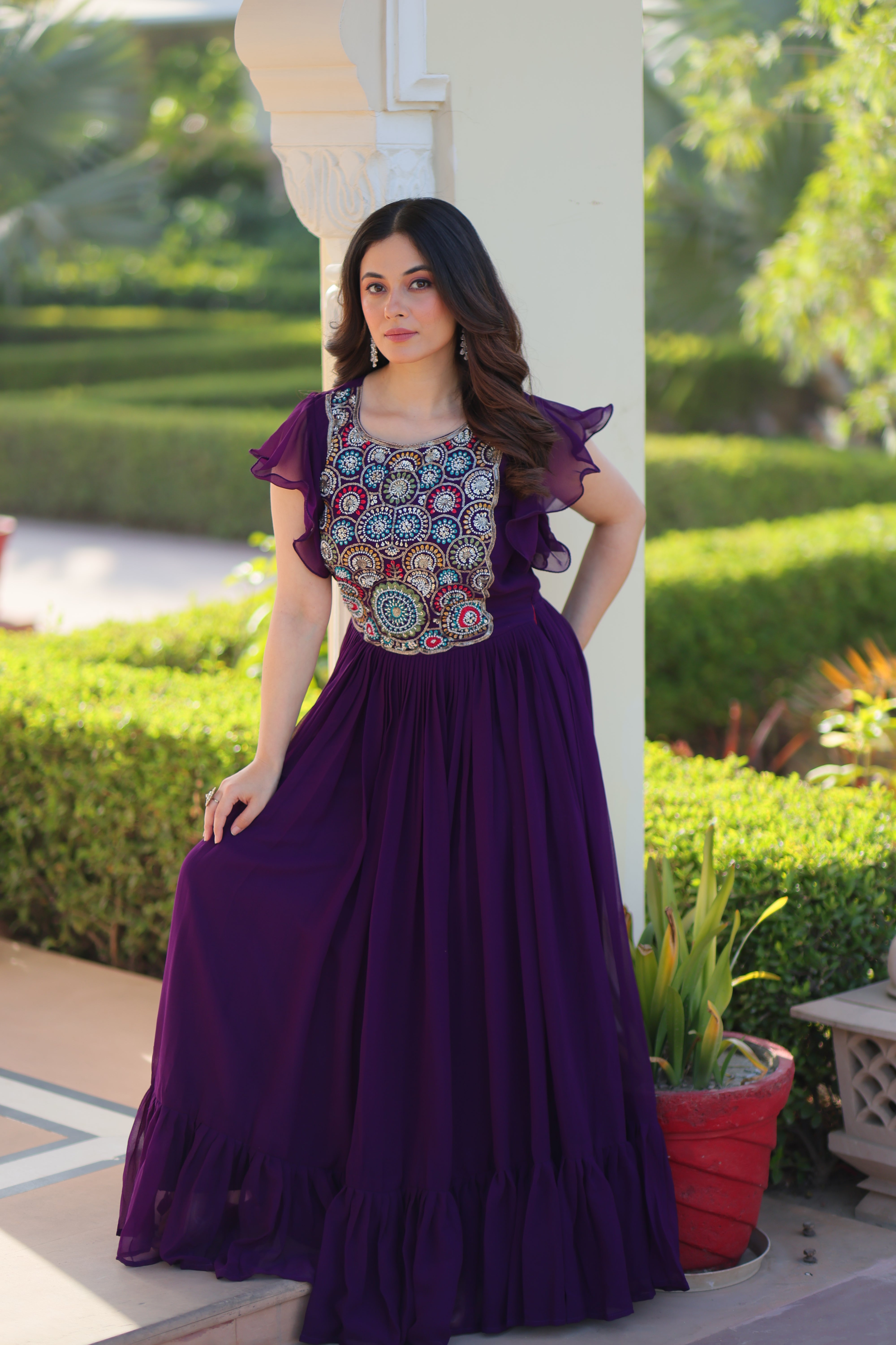 Georgette Beads Embroidered Traditional Indian Gown