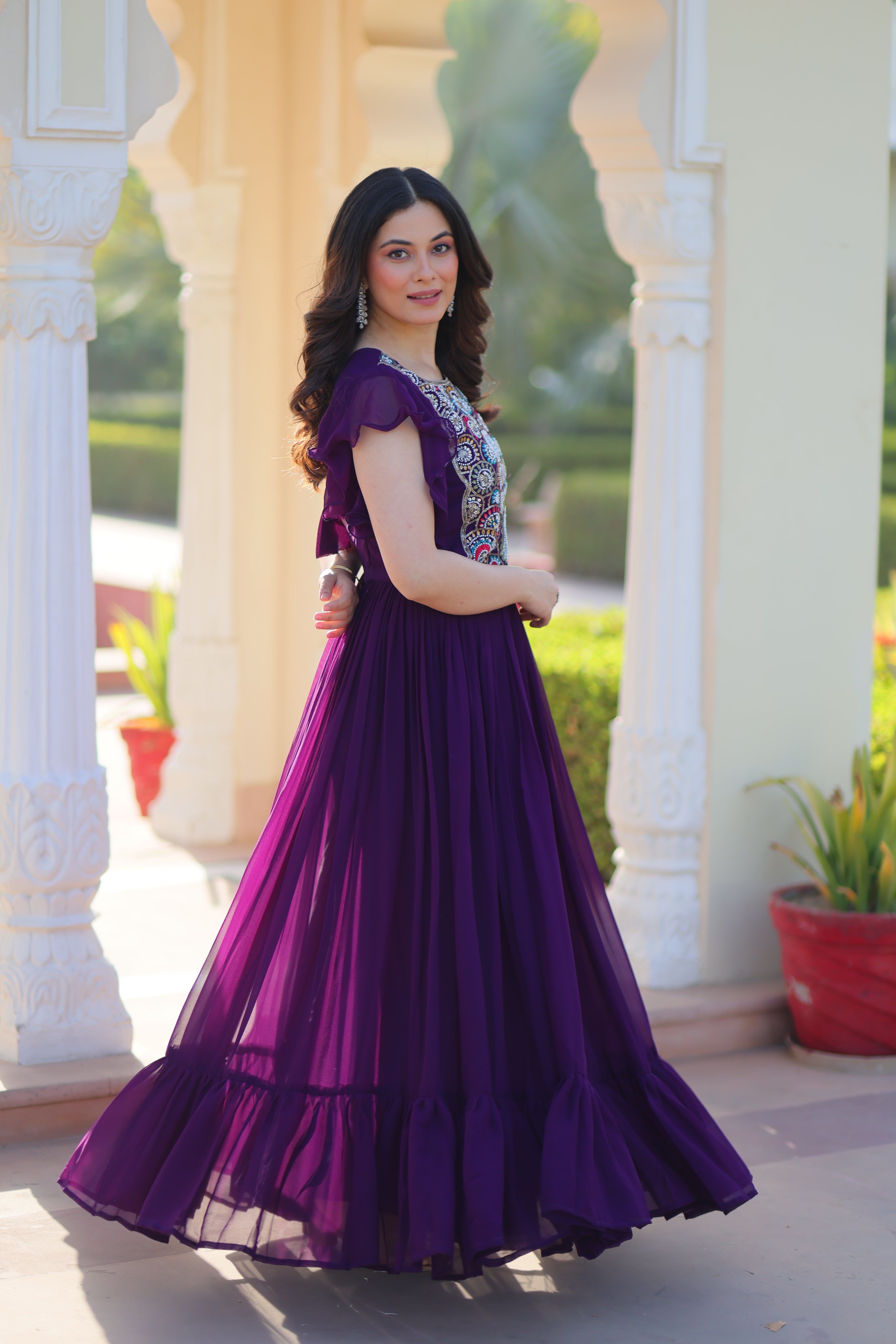 Georgette Beads Embroidered Traditional Indian Gown