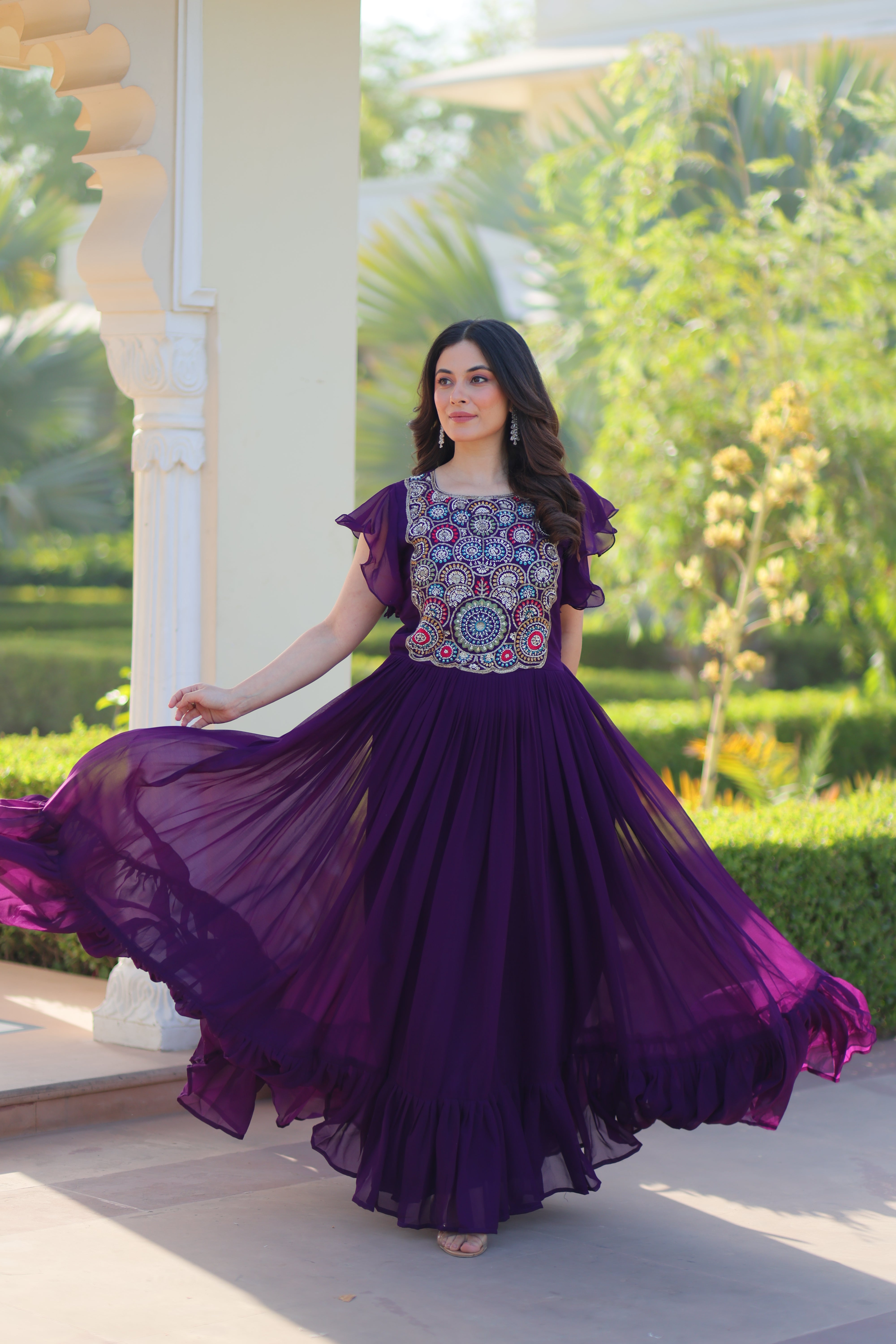 Georgette Beads Embroidered Traditional Indian Gown