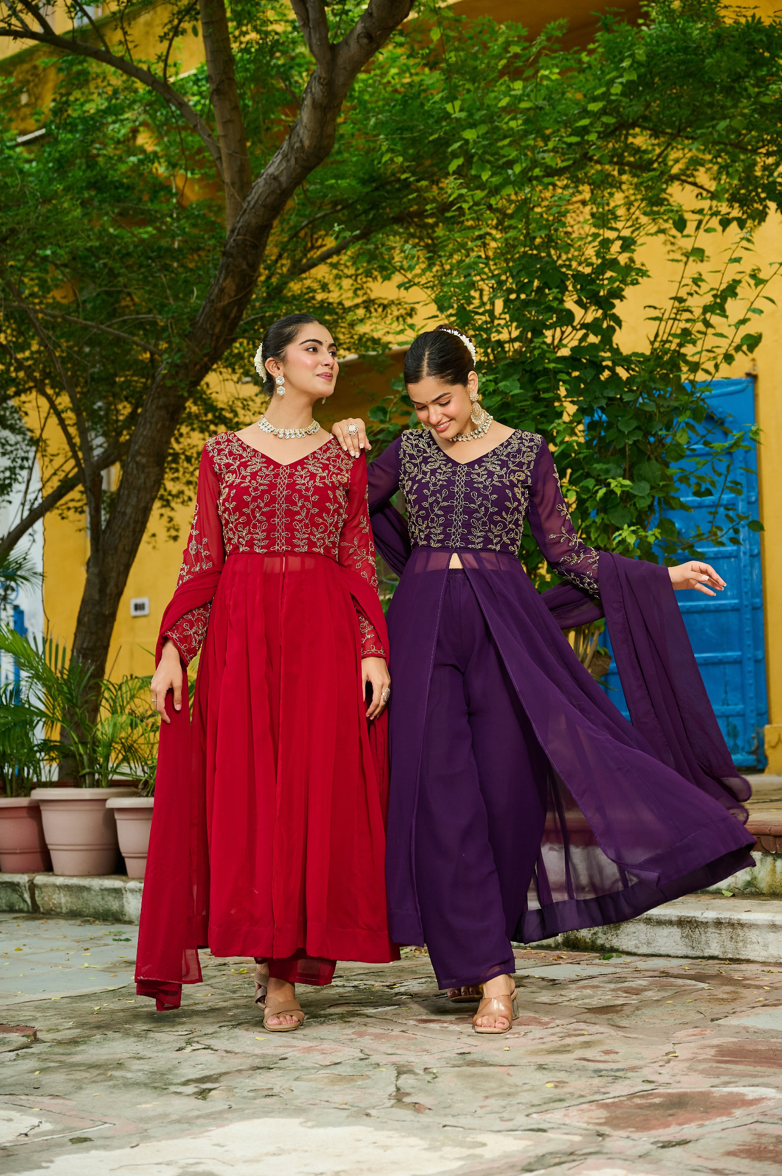 Georgette Beads Work Festive Salwar Kameez for Women