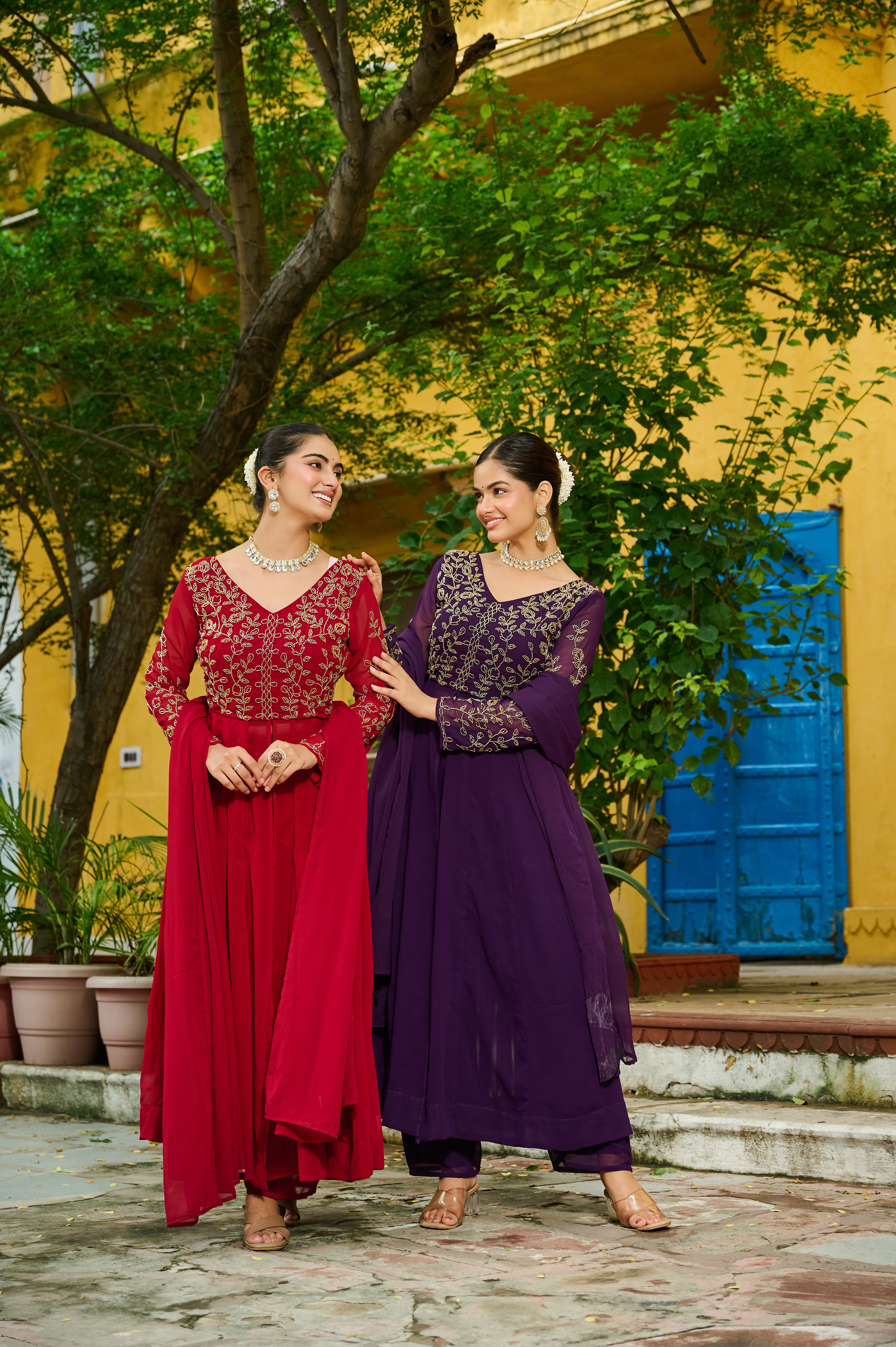 Georgette Beads Work Festive Salwar Kameez for Women