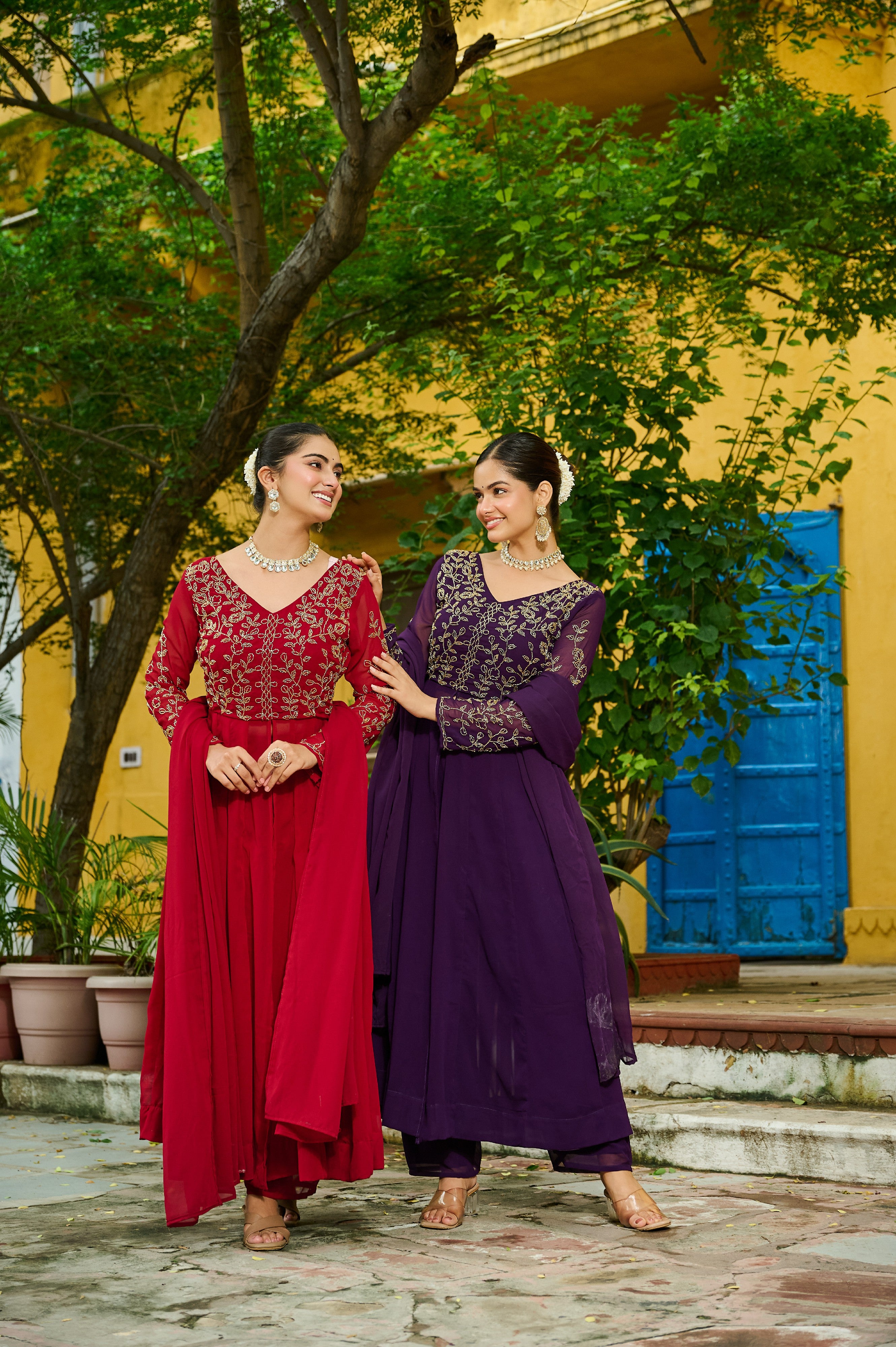 Georgette Beads Work Festive Salwar Kameez for Women