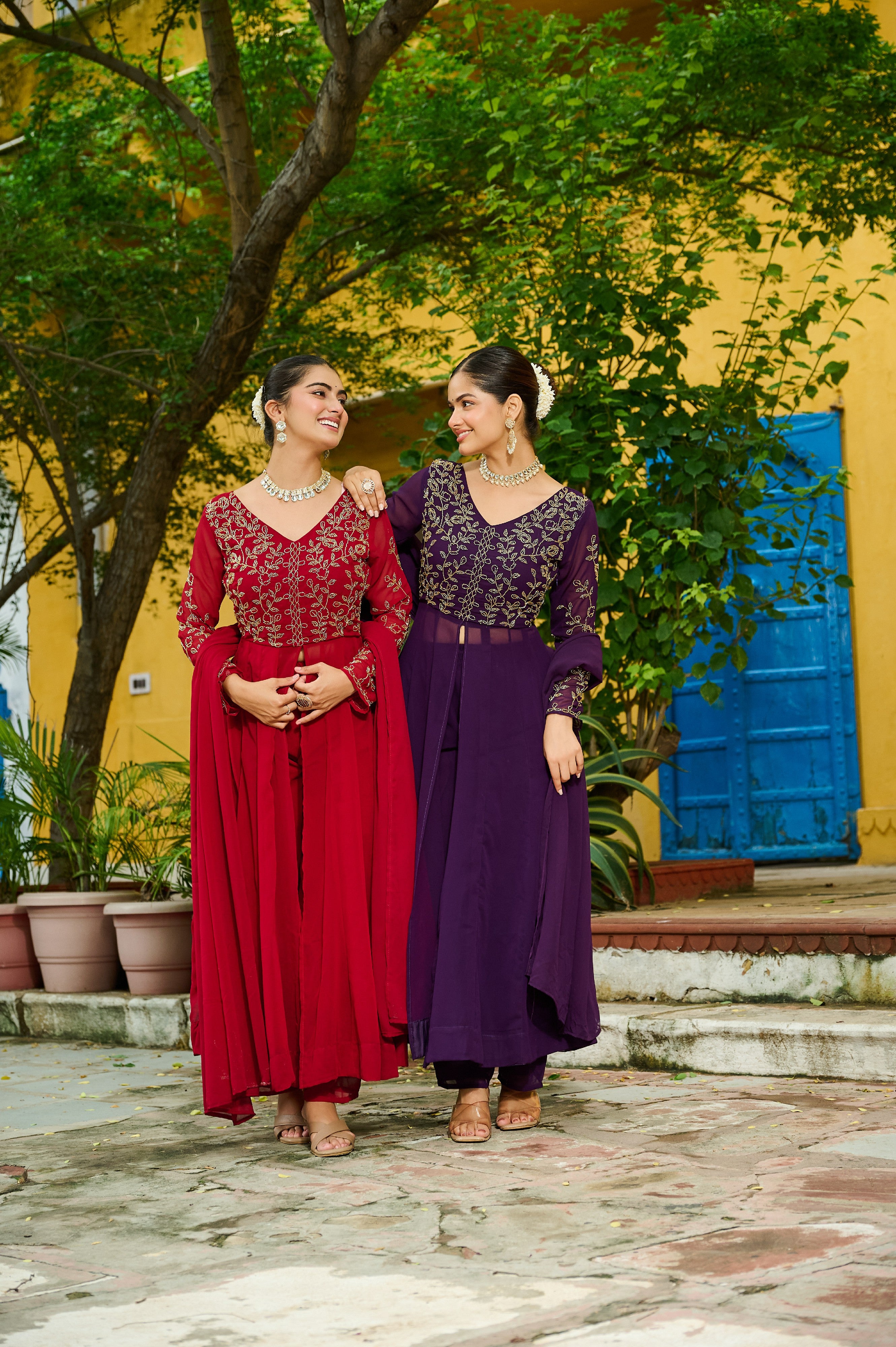 Georgette Beads Work Festive Salwar Kameez for Women