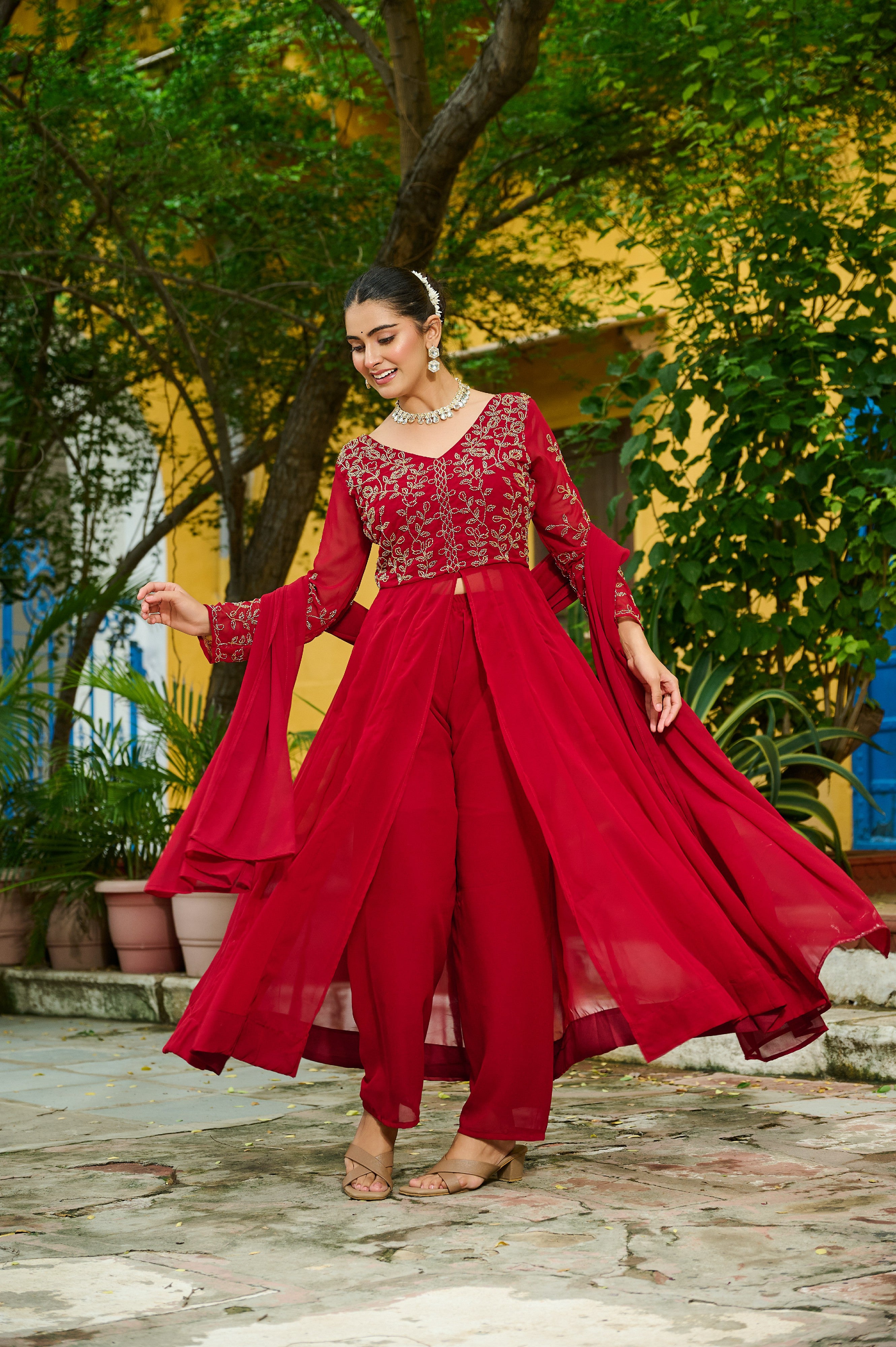 Georgette Beads Work Festive Salwar Kameez for Women