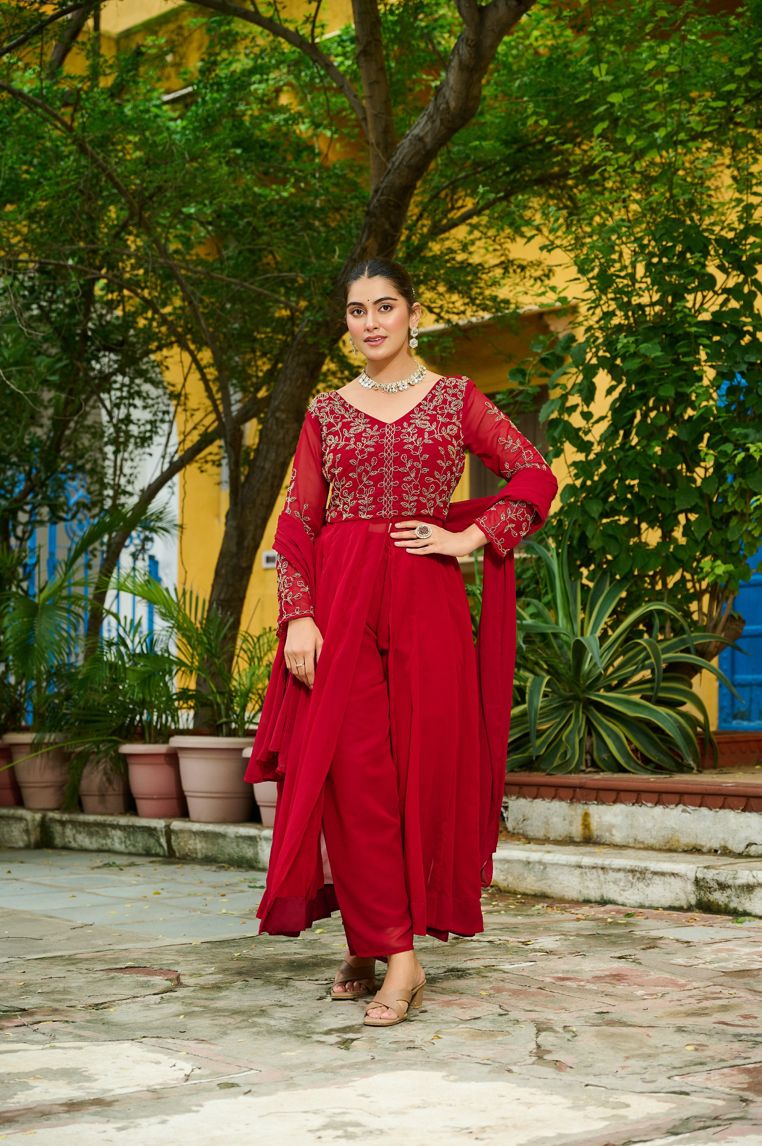 Georgette Beads Work Festive Salwar Kameez for Women