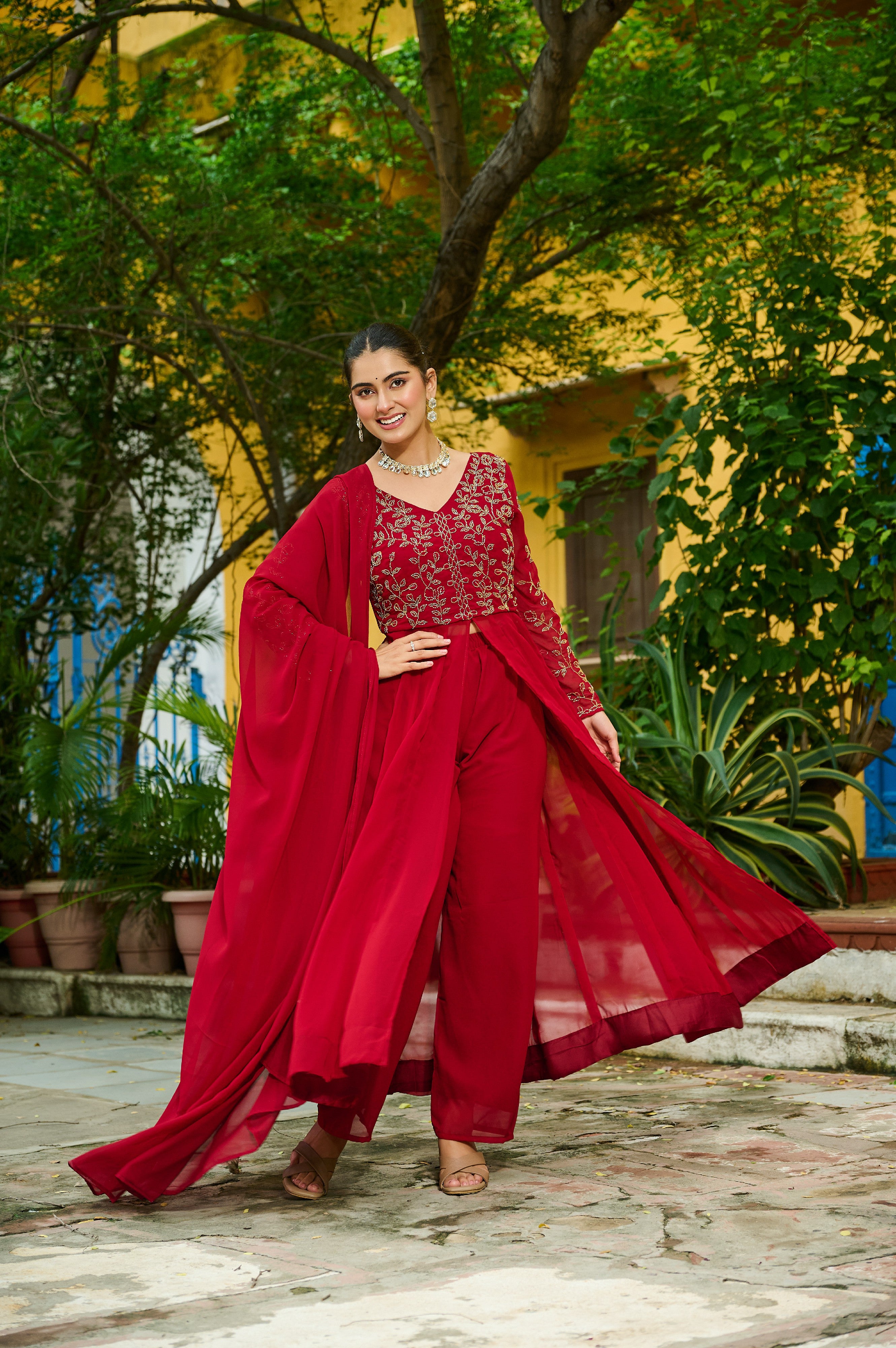 Georgette Beads Work Festive Salwar Kameez for Women