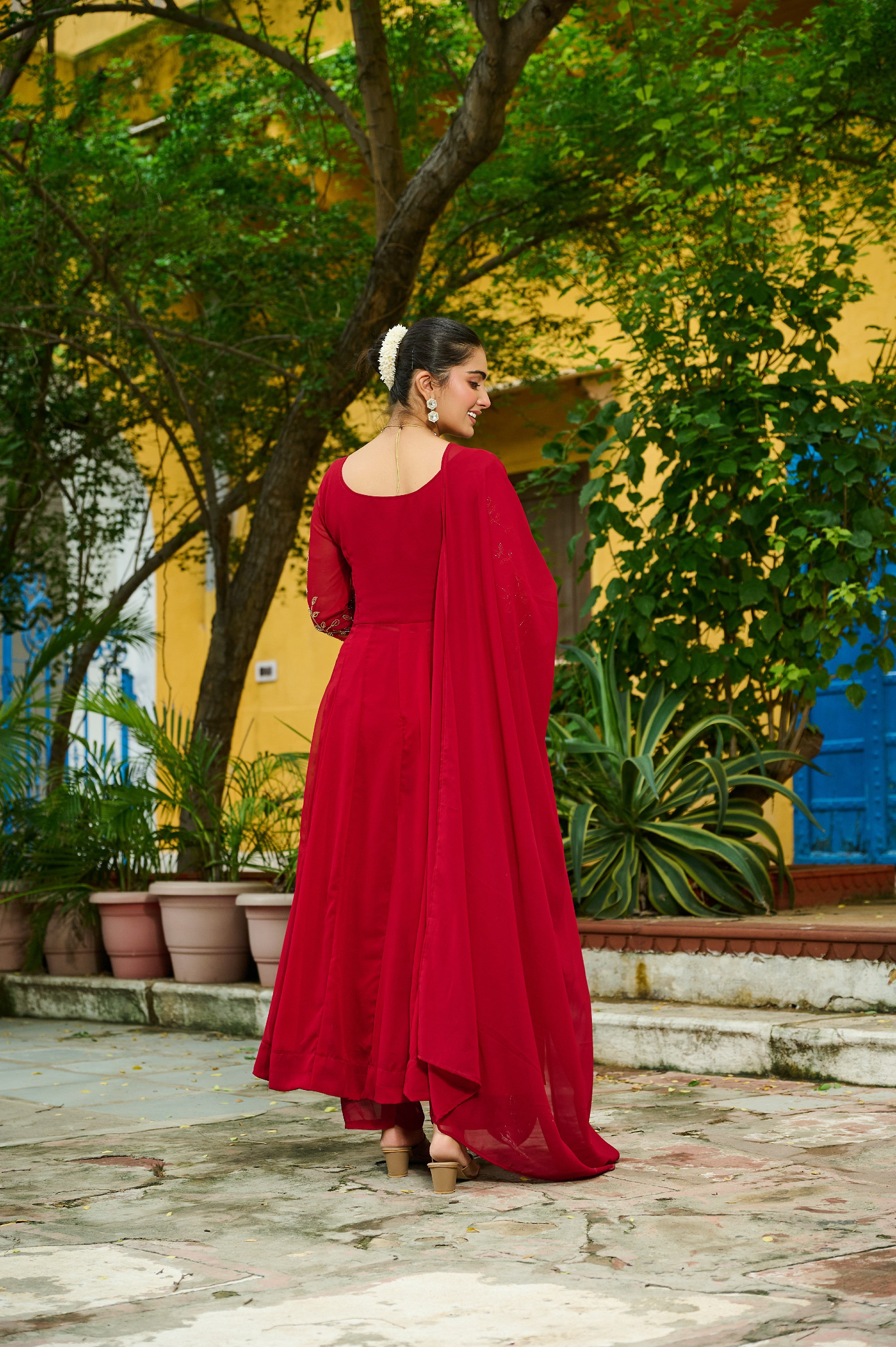 Georgette Beads Work Festive Salwar Kameez for Women