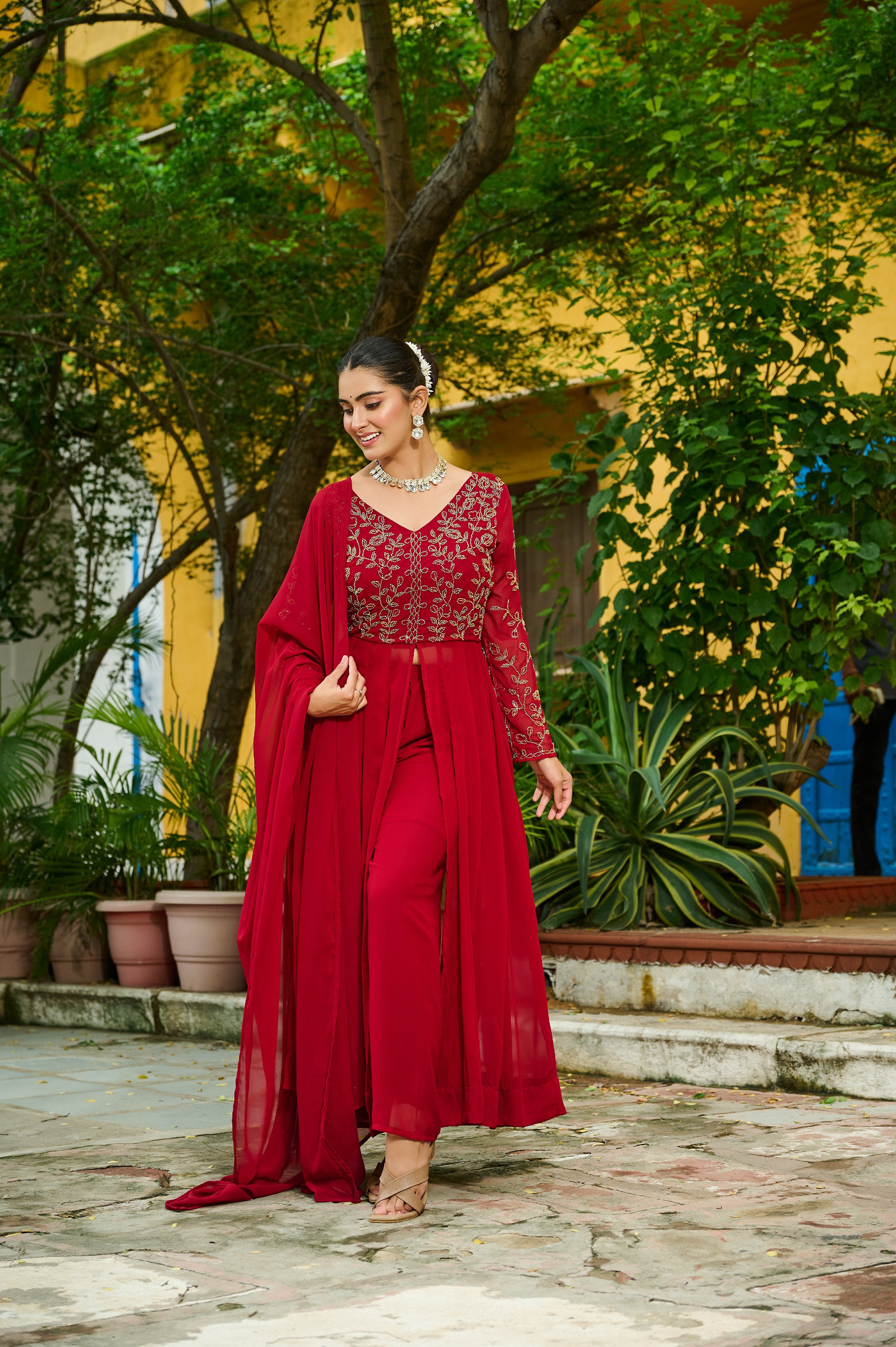 Georgette Beads Work Festive Salwar Kameez for Women