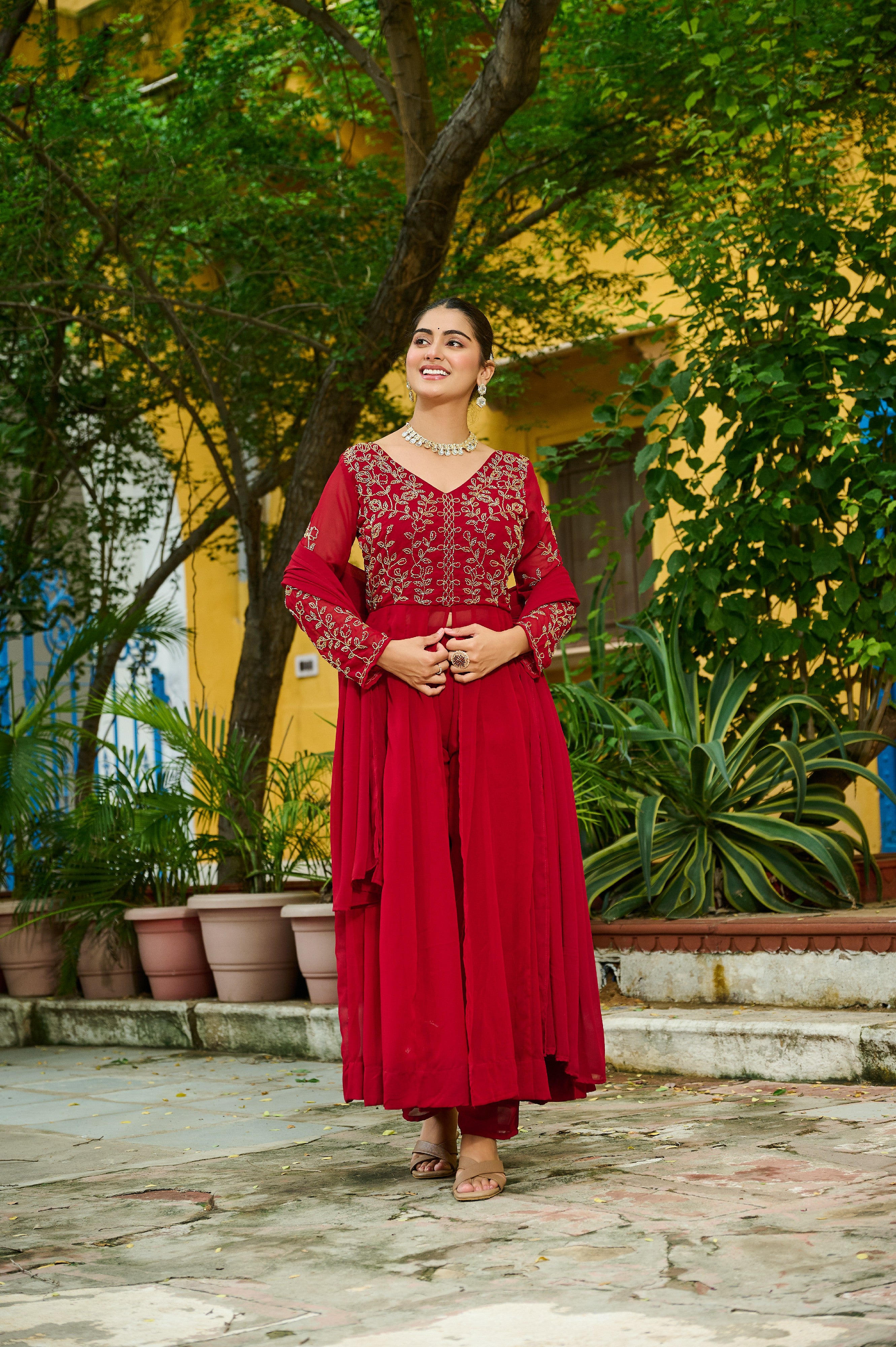 Georgette Beads Work Festive Salwar Kameez for Women
