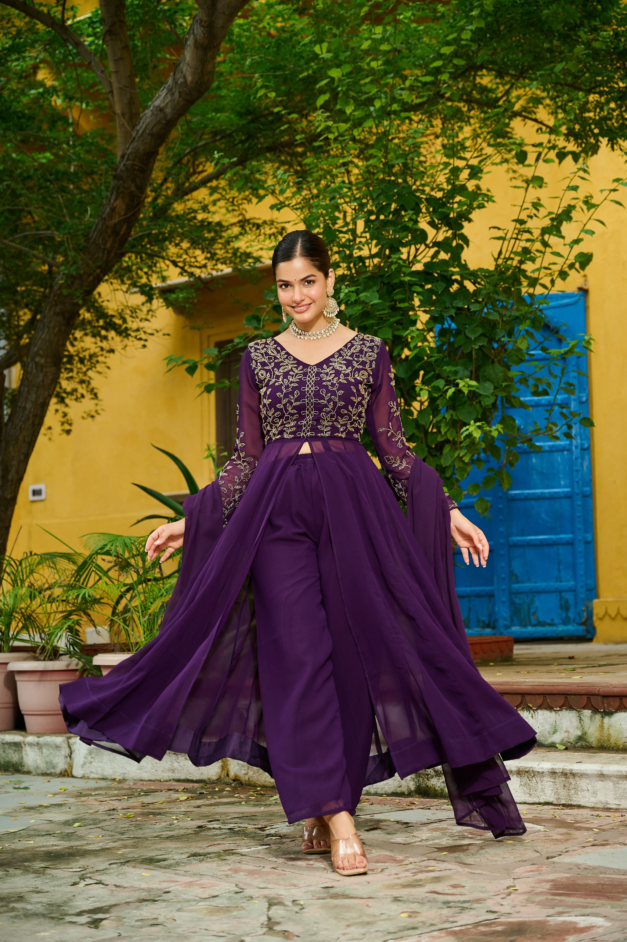 Georgette Beads Work Festive Salwar Kameez for Women