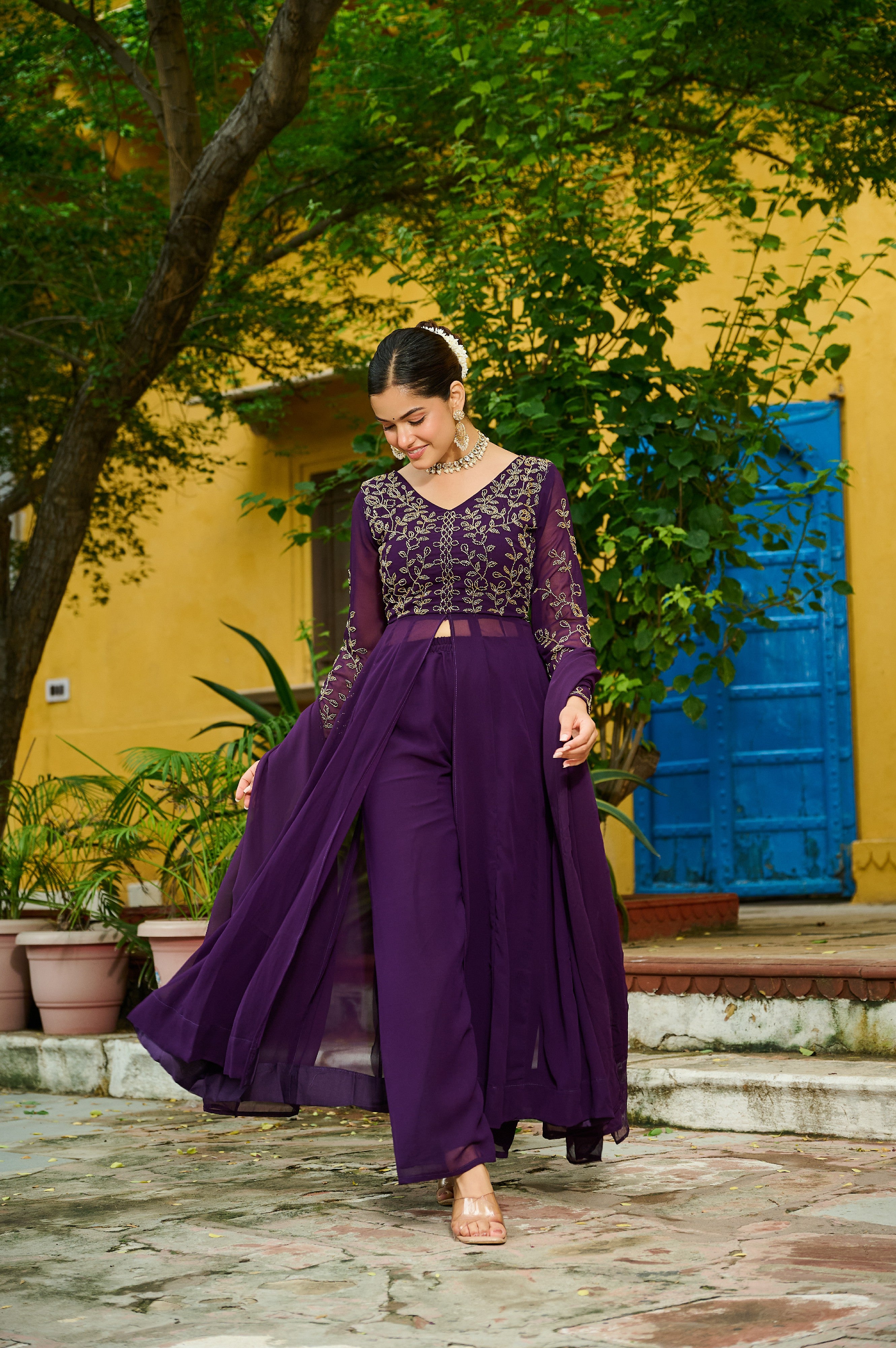 Georgette Beads Work Festive Salwar Kameez for Women