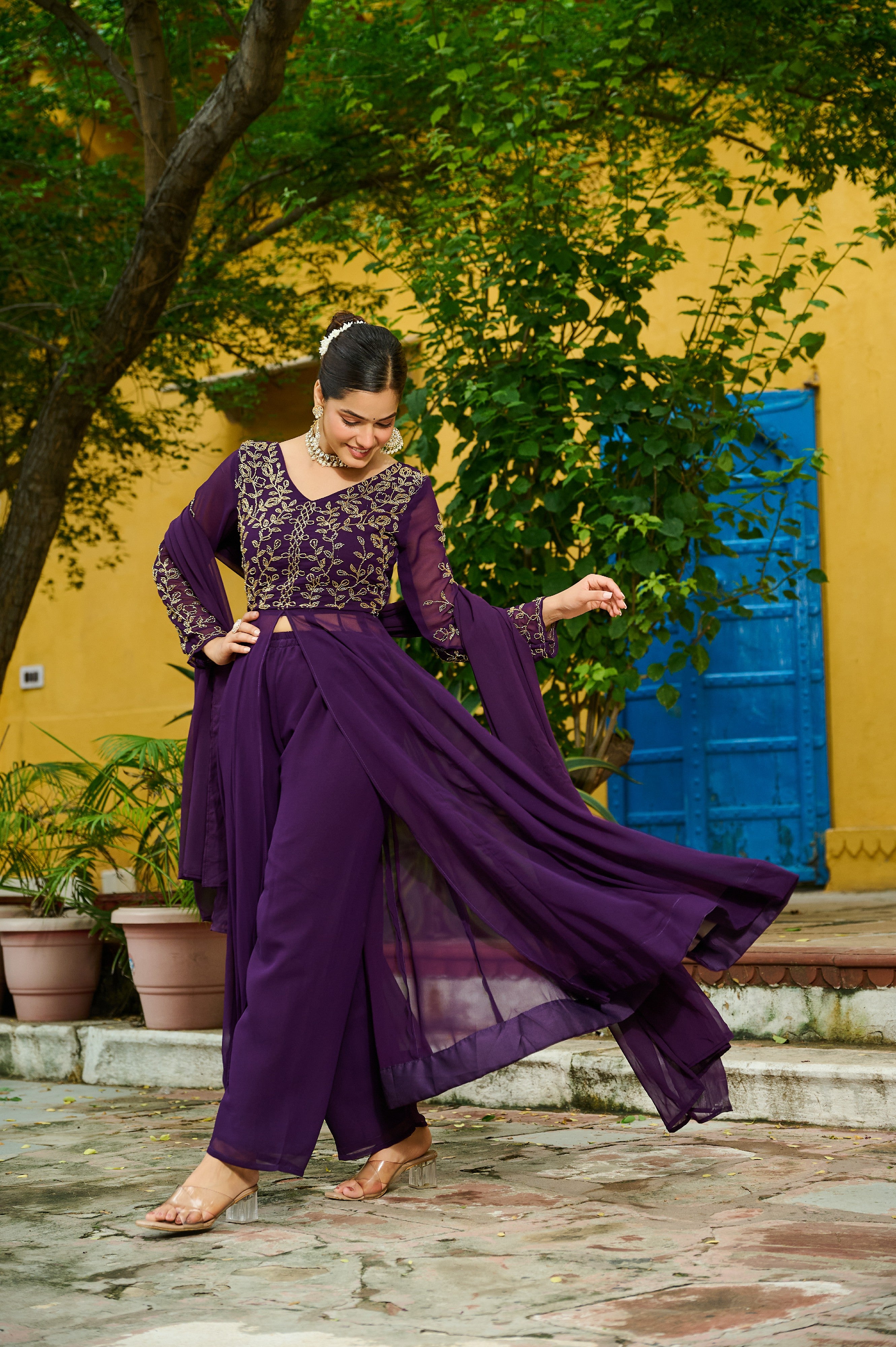 Georgette Beads Work Festive Salwar Kameez for Women